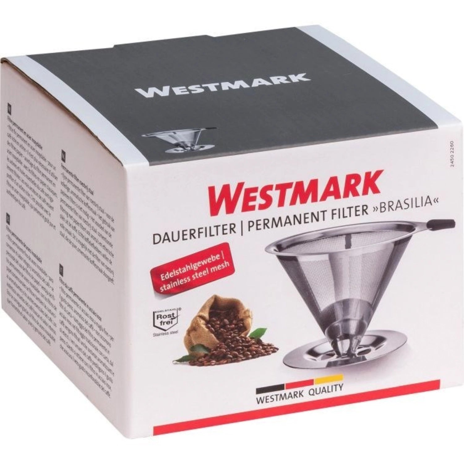 Eleganter Edelstahl-Dauerfilter Brasilia von Westmark, perfekt für die Zubereitung von geschmackvollem Kaffee, nachhaltig und wiederverwendbar.