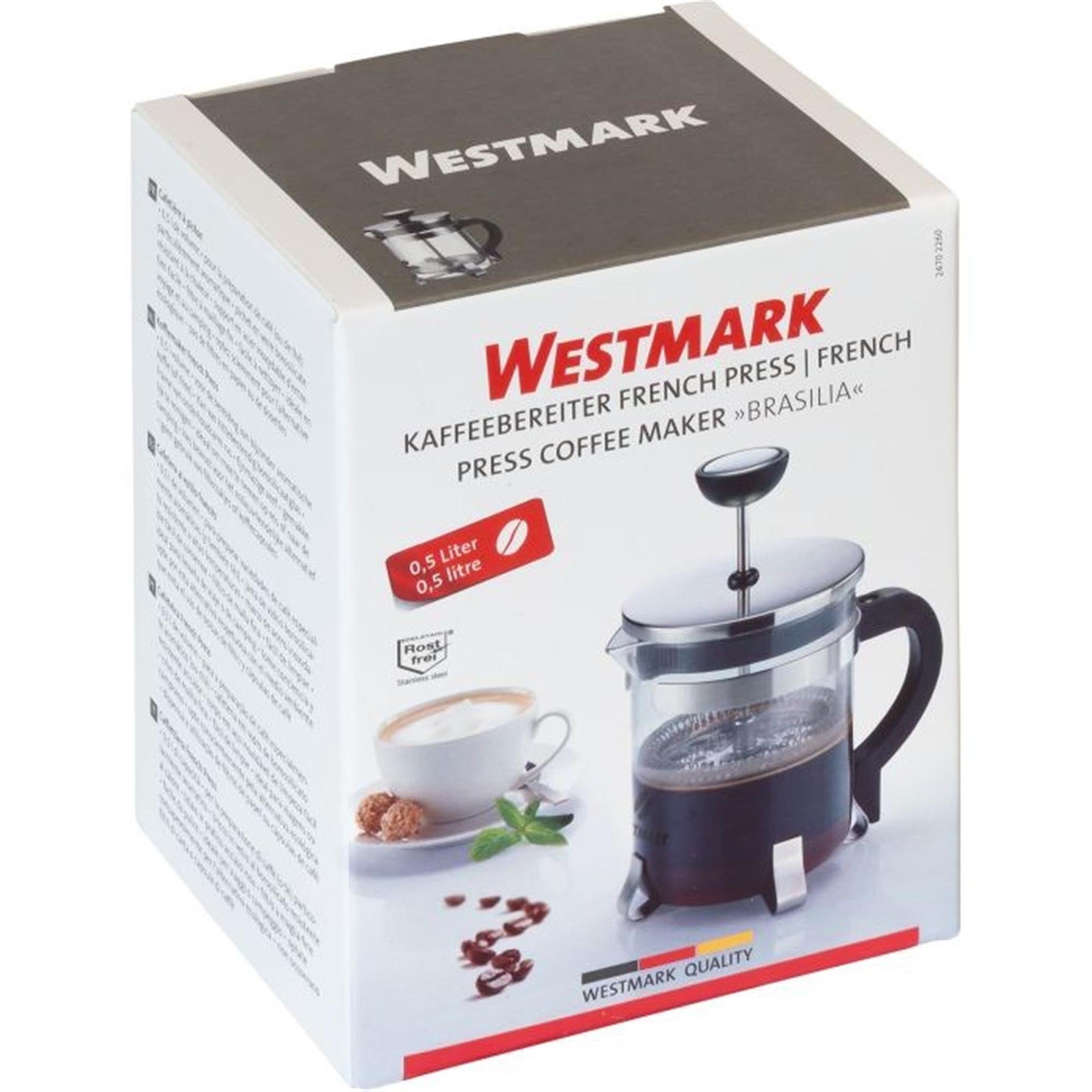 Stilvolle Kaffeebereiter French Press Brasilia von Westmark, 500ml, perfekt für die Zubereitung von köstlichem Kaffee mit modernem, schwarzem Finish.