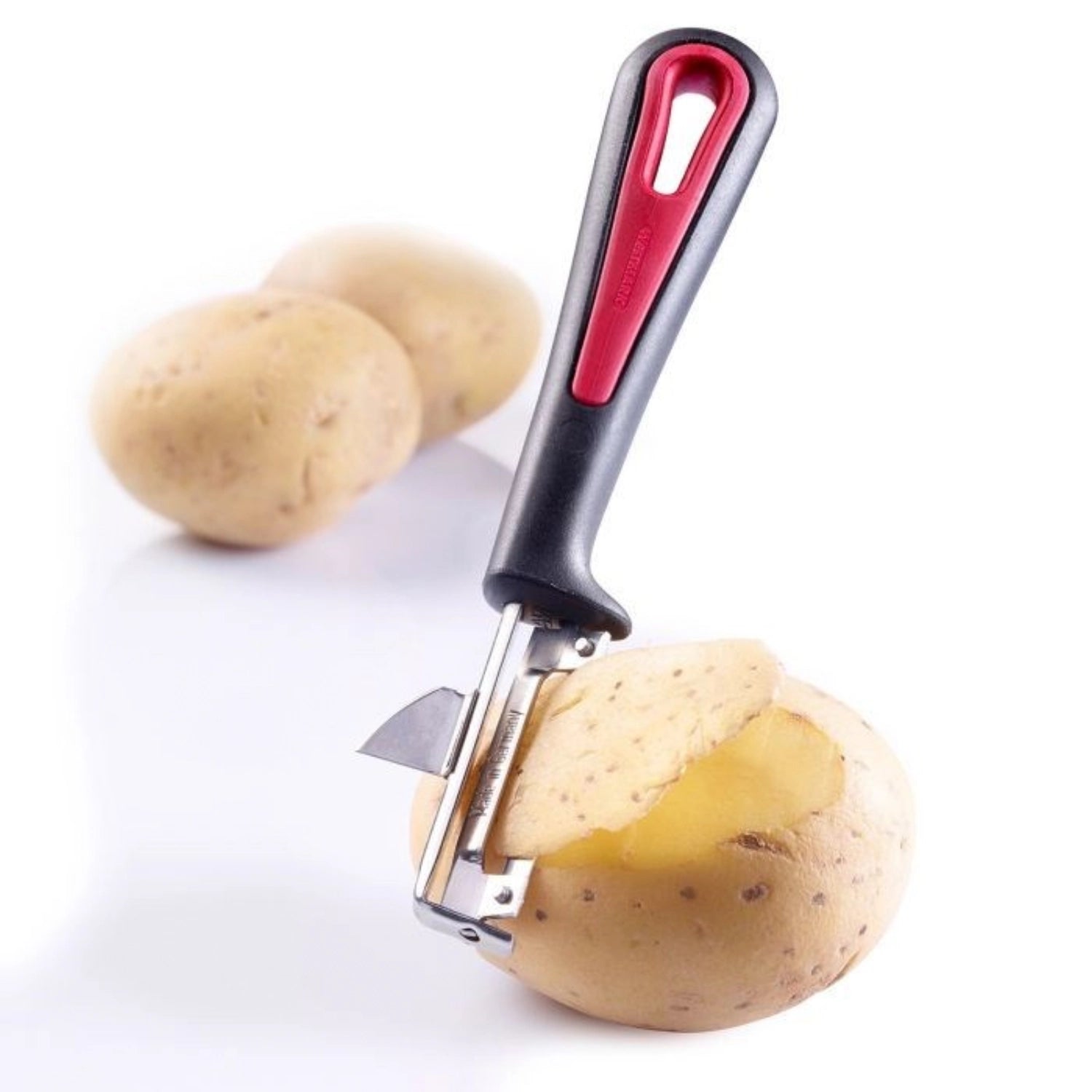 Ergonomischer Sparschäler Gallant für Linkshänder von Westmark, perfekt für müheloses Schälen von Obst und Gemüse mit einem komfortablen Griff.