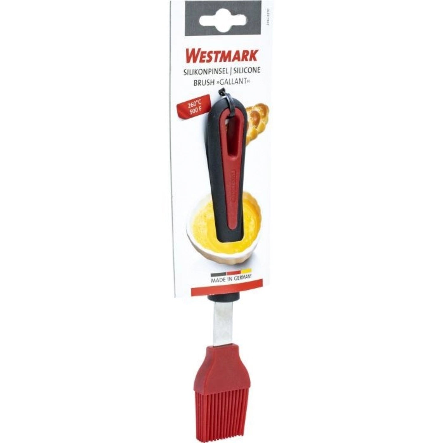 Silikonpinsel Gallant von Westmark, ideal zum präzisen Auftragen von Glasuren und Marinaden, ergonomisches Design für müheloses Arbeiten.