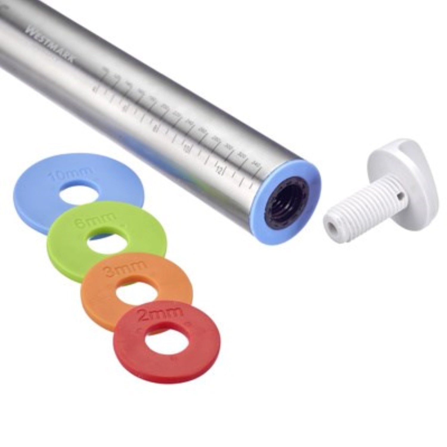 Praktischer Teigroller von Westmark mit 4 Distanzringen, 43,5 cm lang, sorgt für perfekte Teigdicke beim Backen.