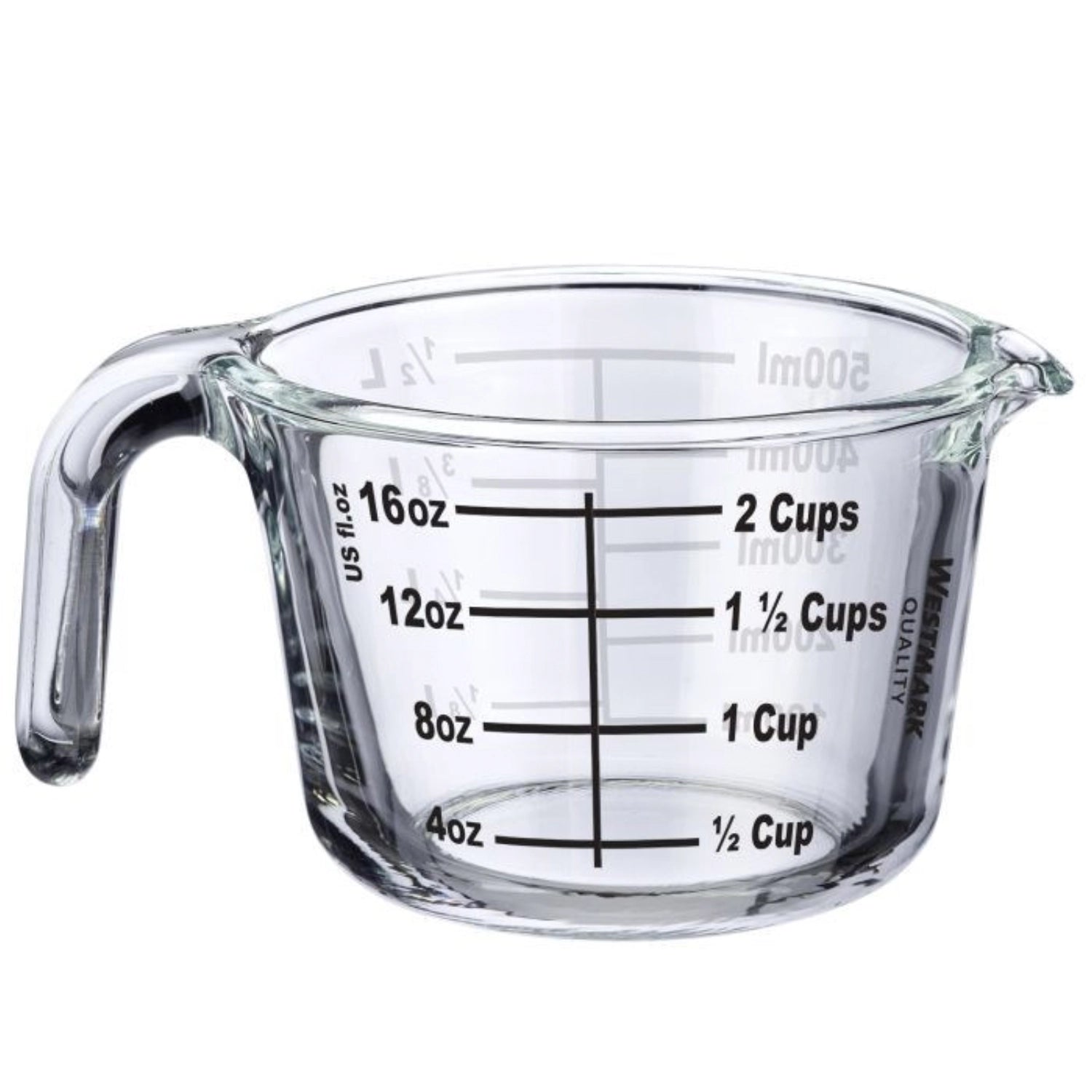 Transparente Messkanne aus hitzebeständigem Borosilikatglas, 0,5 l, ideal für genaue Flüssigkeitsmessungen, hochwertig von Westmark.