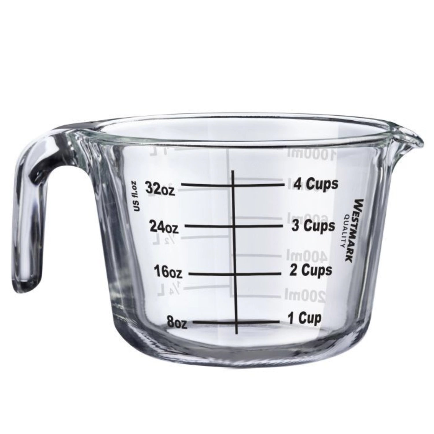 Hochwertige Messkanne aus Borosilikatglas mit 1 l Volumen, perfekt für exakte Flüssigkeitsmessungen beim Kochen und Backen.