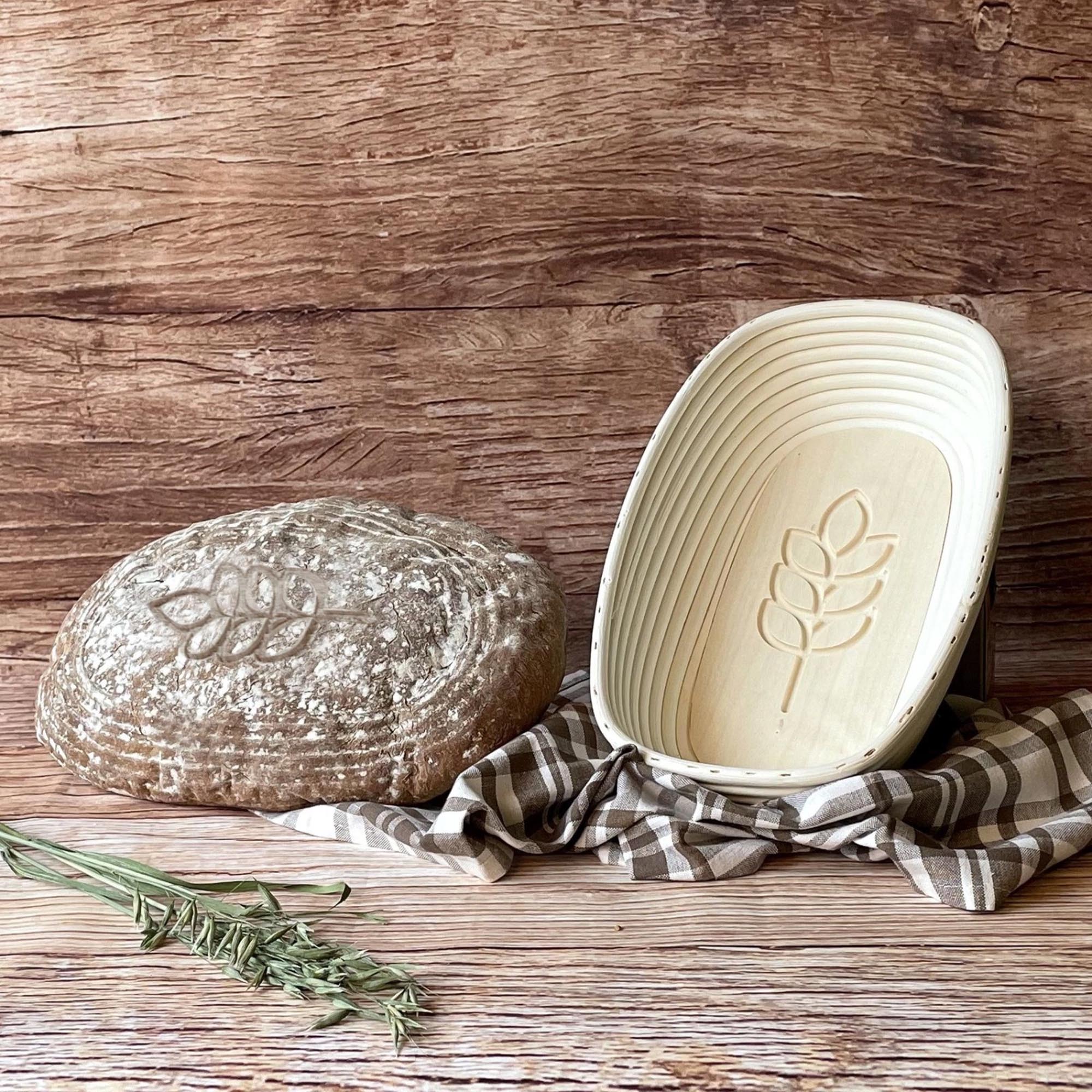 Ovales Gärkörbchen mit Stoffbezug und Ährenmotiv, perfekt für Brotbacken, Masse: 34x20.5x8cm, von Westmark.