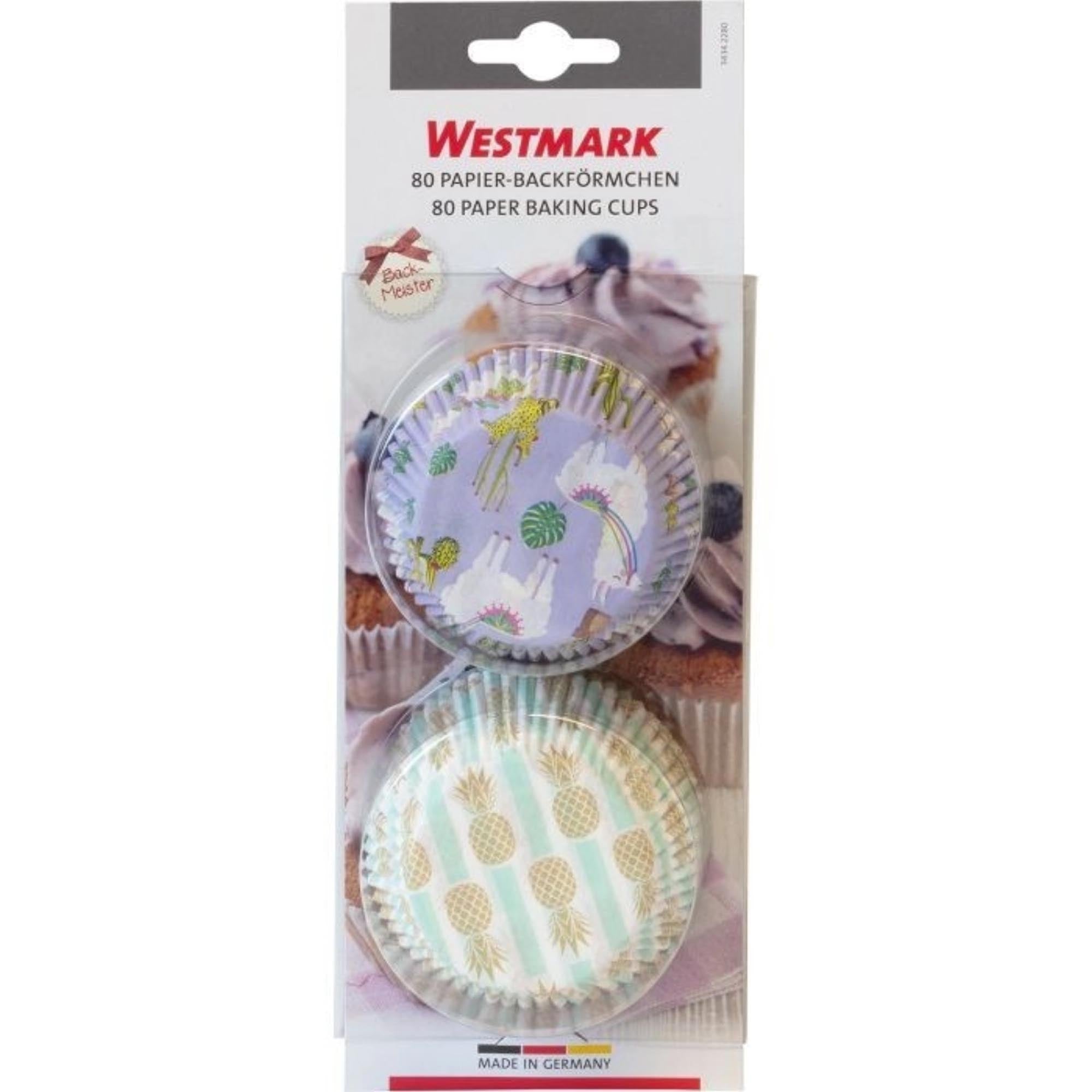 80 Muffin-Papierförmchen mit Lama- und Ananas-Designs, perfekt für Backspass und Partydeko, von Westmark.