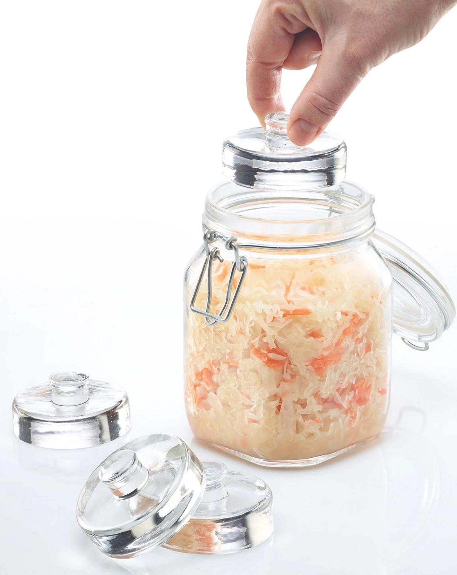 4er Set Fermentiergewichte von Westmark, 7 cm Durchmesser, ideal zum sicheren Beschweren von Gemüse beim Fermentieren.