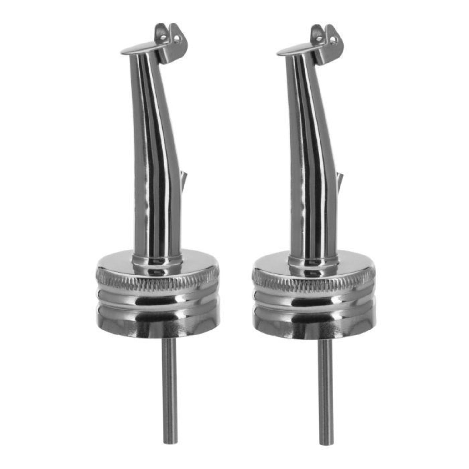 Praktisches 2er Set Edelstahl-Ausgießer mit D31,5 mm Schraubkappe, ideal für präzises Dosieren von Flüssigkeiten in der Küche und Gastronomie.