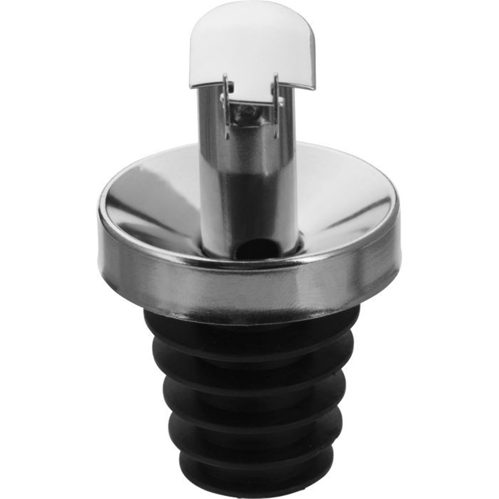 Praktischer Ausgiesser aus Edelstahl mit PE-Korken und Metallkläppchen, ideal für Ölflaschen. Hochwertig und funktional von Westmark.