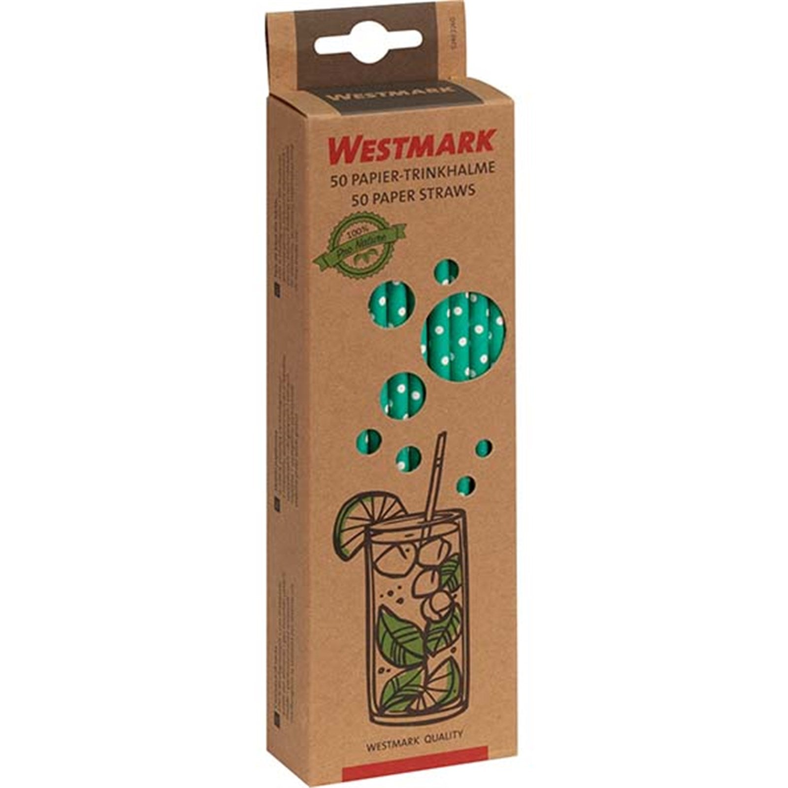 50 umweltfreundliche Papier-Trinkhalme von Westmark, biologisch abbaubar, stabil und perfekt für nachhaltige Erfrischungen.