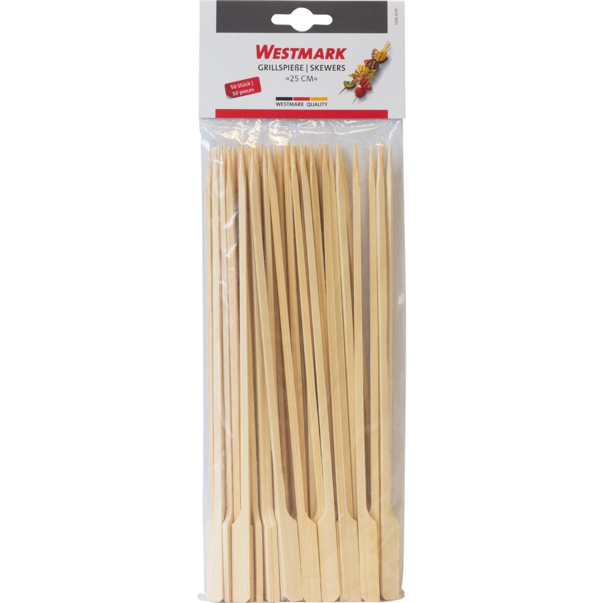 Entdecken Sie die 50 Fingerfood Sticks und Grillspieße von Westmark. Ideal für Grillabende, aus robustem Bambus, vielseitig einsetzbar und leicht zu reinigen.