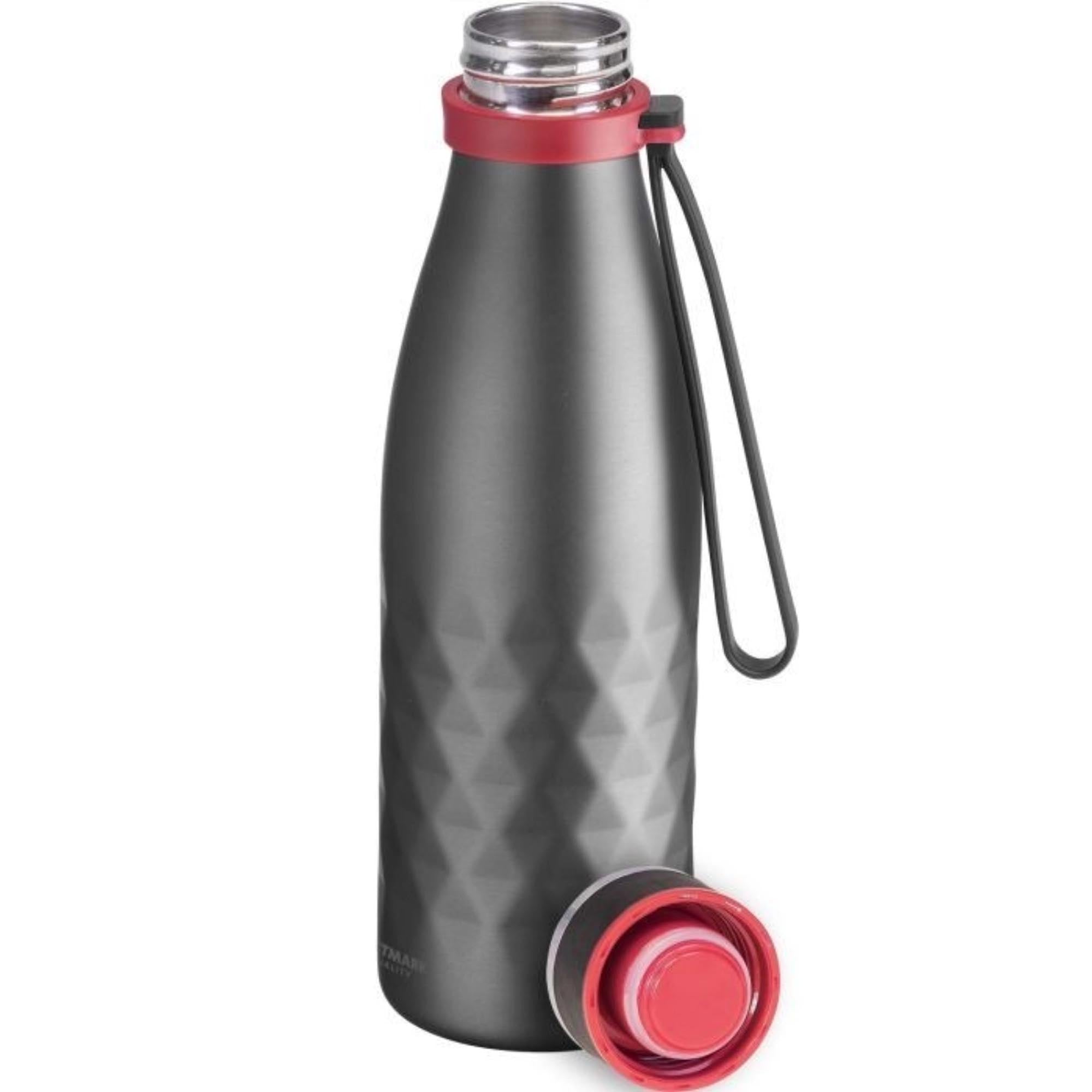 Die anthrazitfarbene Isolierflasche Viva (0,55 l) von Westmark ist perfekt für unterwegs und hält Getränke warm oder kalt.