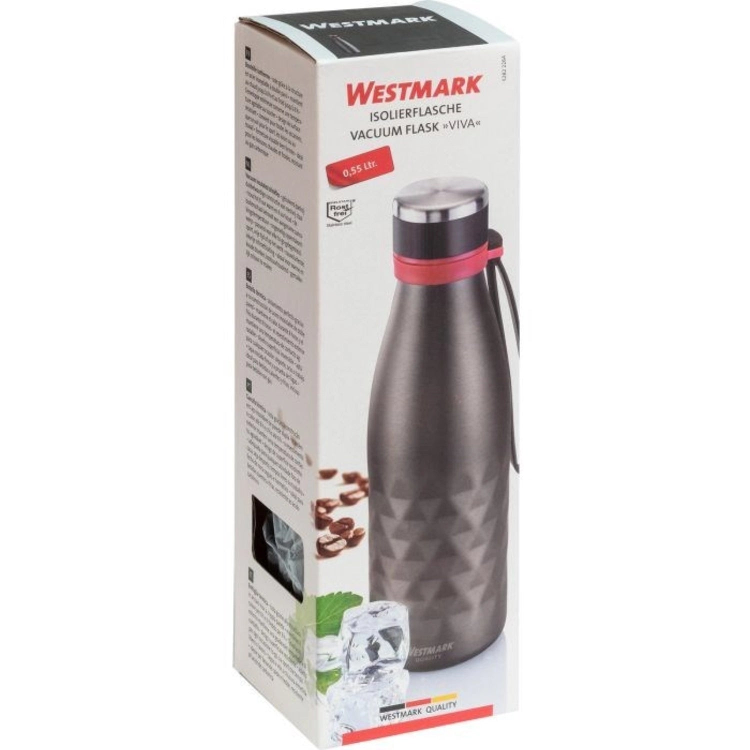 Moderne Isolierflasche Viva in schickem Anthrazit, 0,55 l, ideal für Reisen, sorgt für optimale Temperaturhaltung von Getränken.