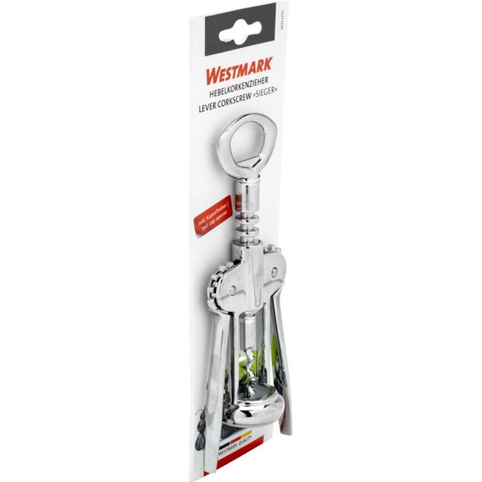 Robuster Hebelkorkenzieher von Westmark, perfekt für einfaches Entkorken von Weinflaschen, ergonomisch gestaltet und langlebig.