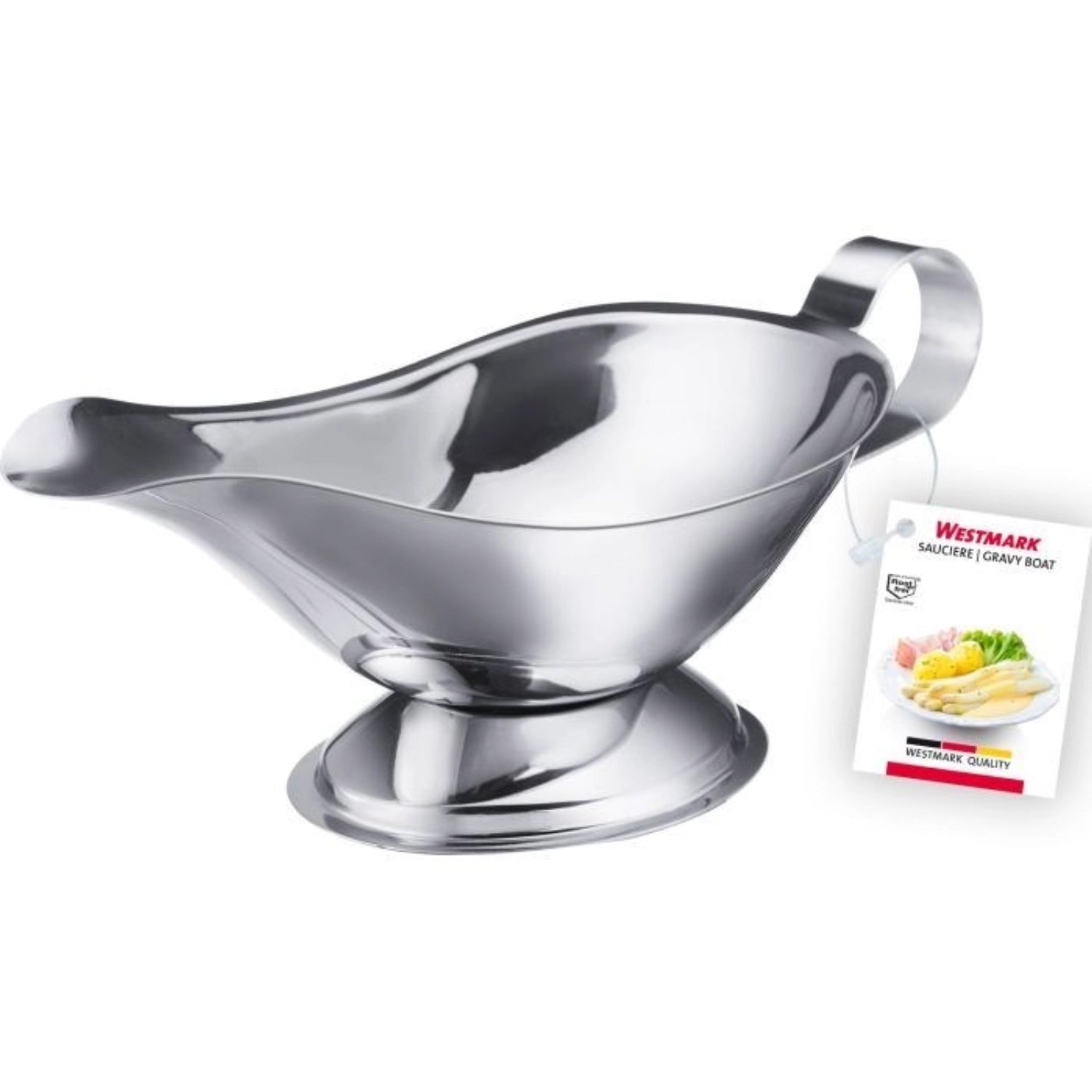 Stilvolle Edelstahl-Sauciere mit 120ml Volumen, perfekt für die Präsentation von Saucen und Dressings, gefertigt von Westmark.