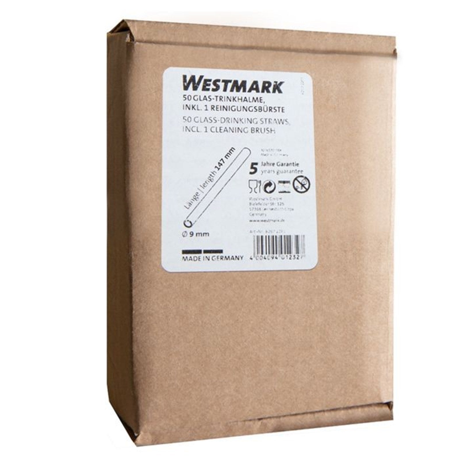 50 pailles droites en verre, 147 mm et brosse de nettoyage