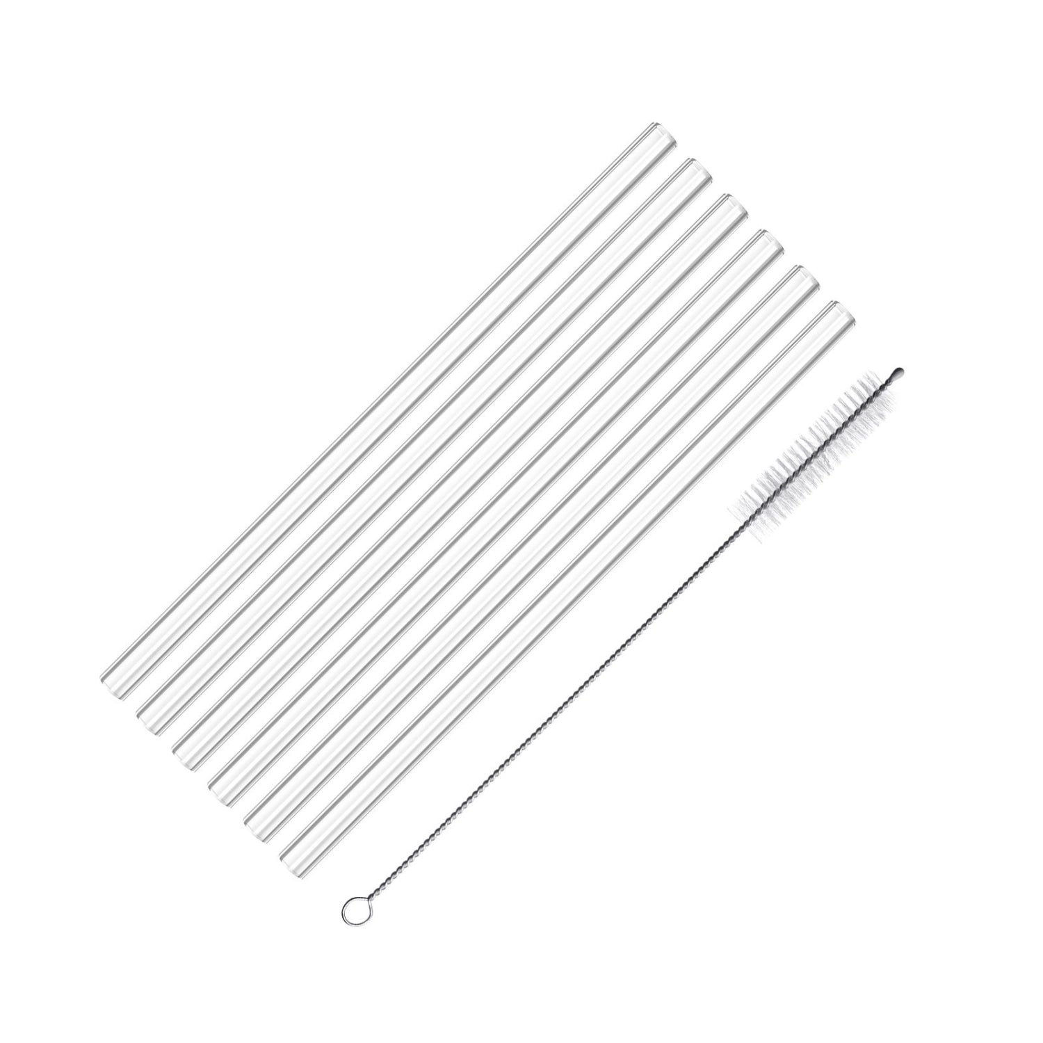 6 pailles en verre et brosses de nettoyage, D8 x 200 mm