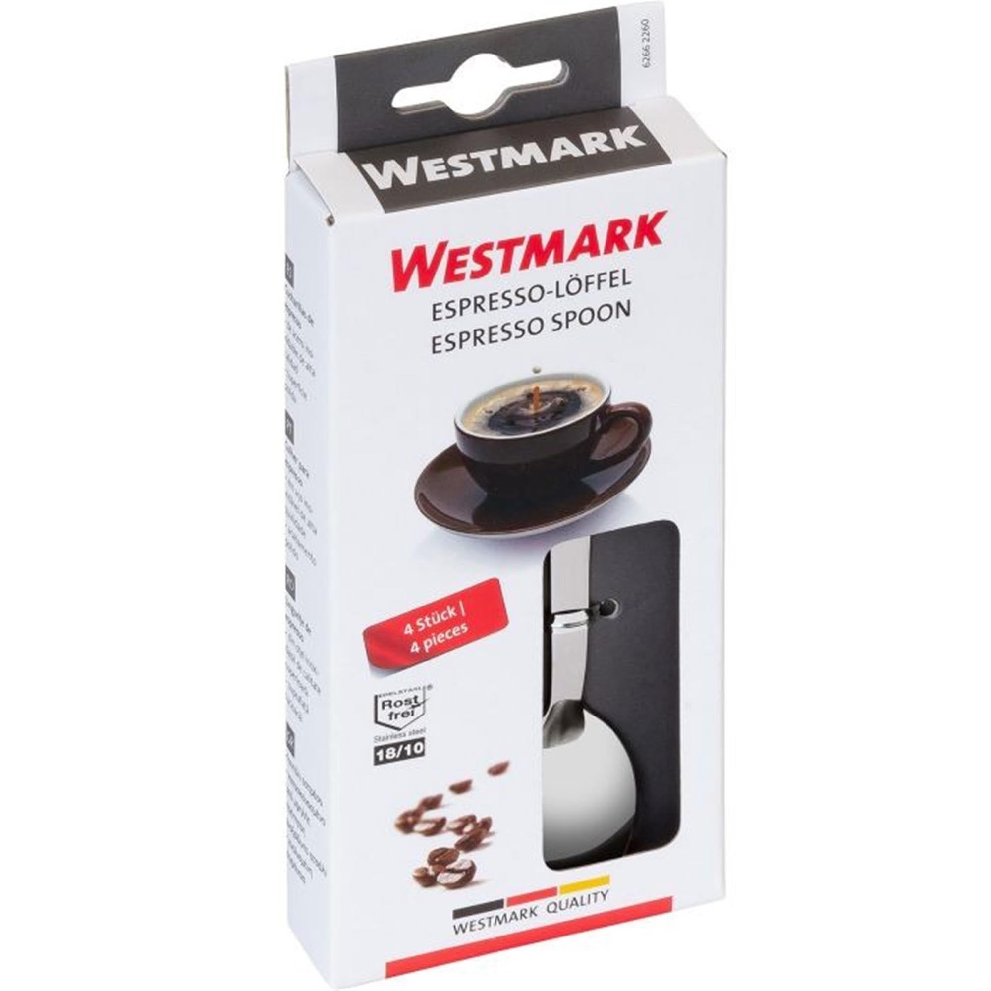Set aus 4 hochwertigen Espresso-Löffeln aus Edelstahl 18/10 von Westmark, ideal für Kaffee- und Espressogenuss.