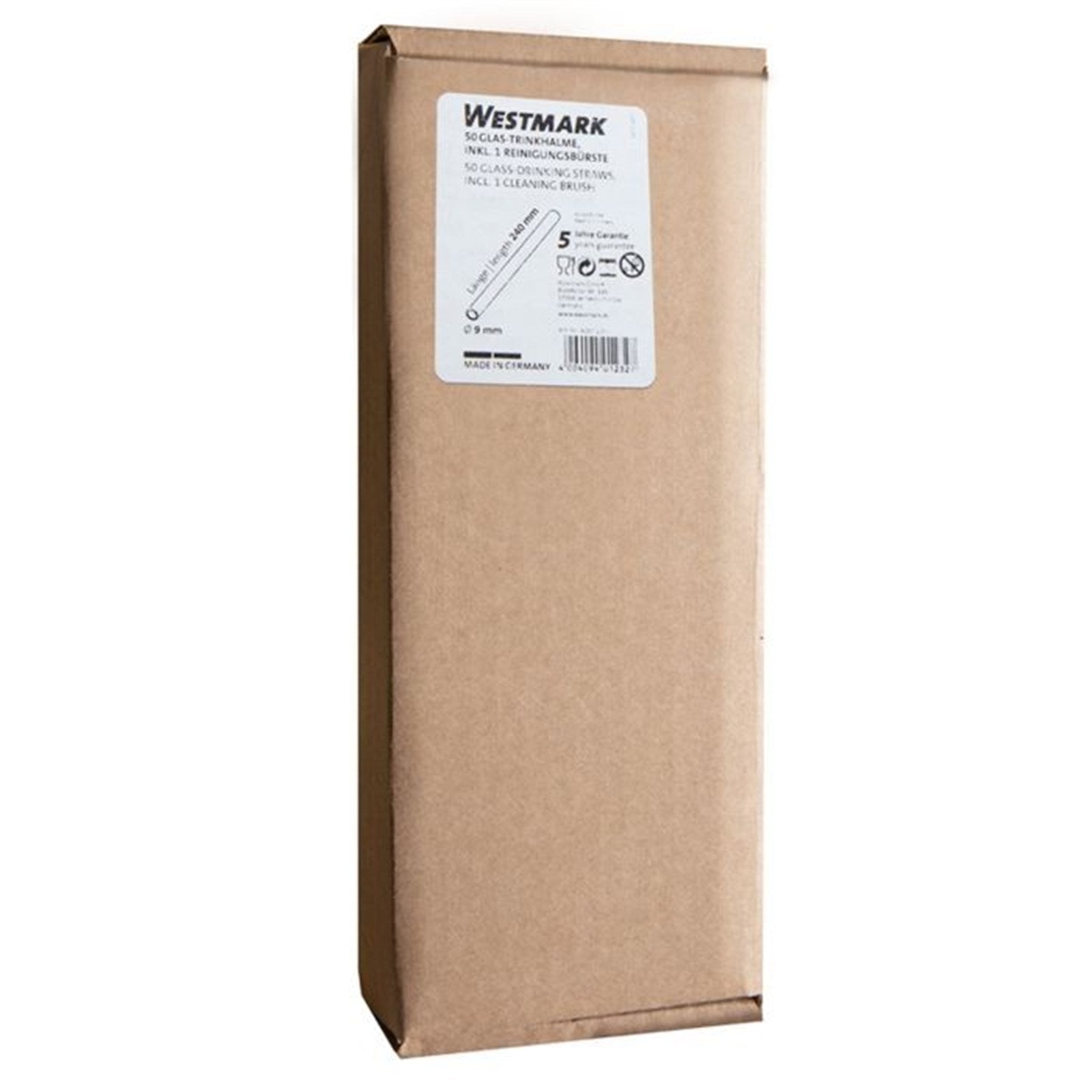 50 Glas-Trinkhalme, 240 mm, gerade, inkl. Reinigungsbürste, wiederverwendbar, nachhaltig, umweltfreundlich, von Westmark.