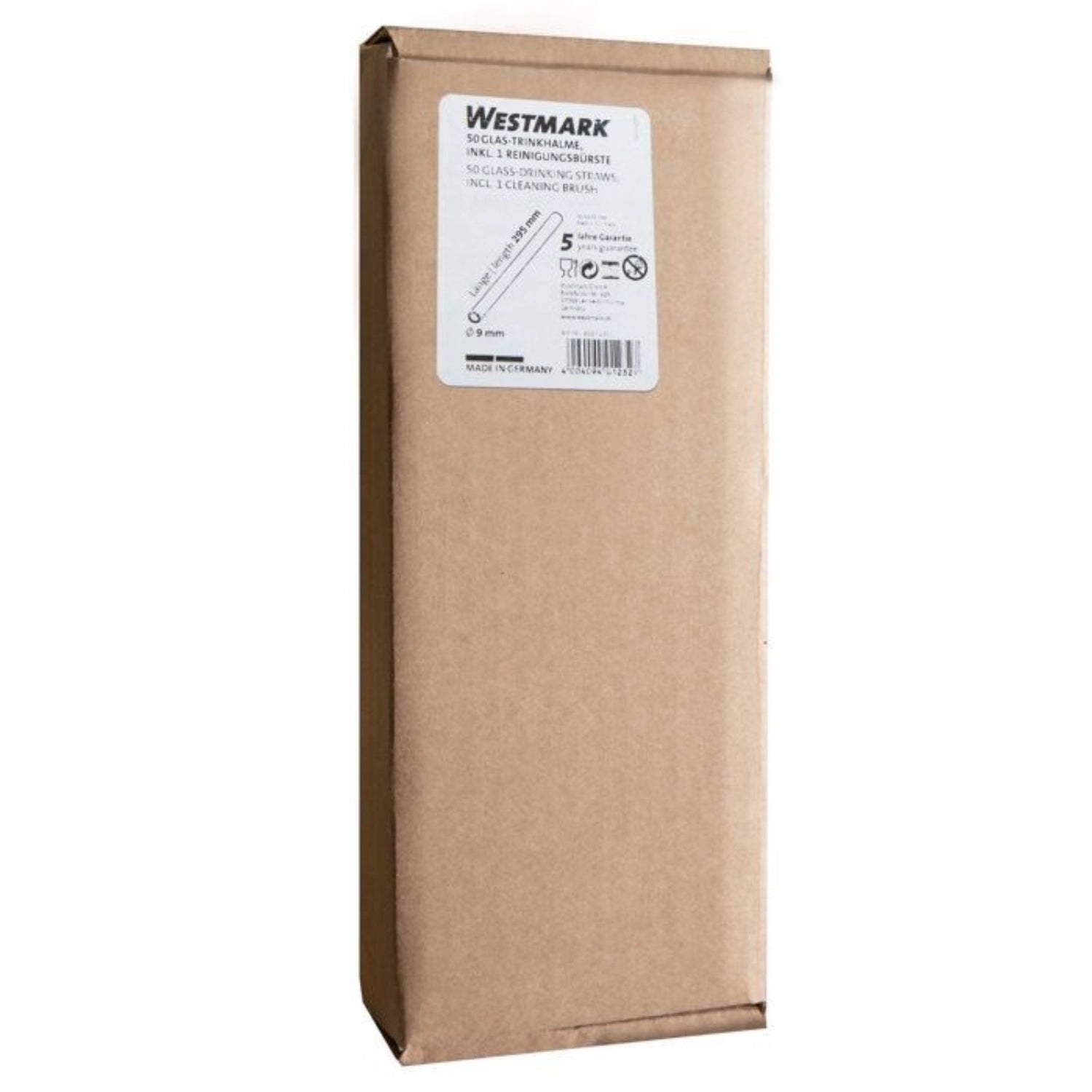 50 pailles droites en verre, 295 mm et brosse de nettoyage