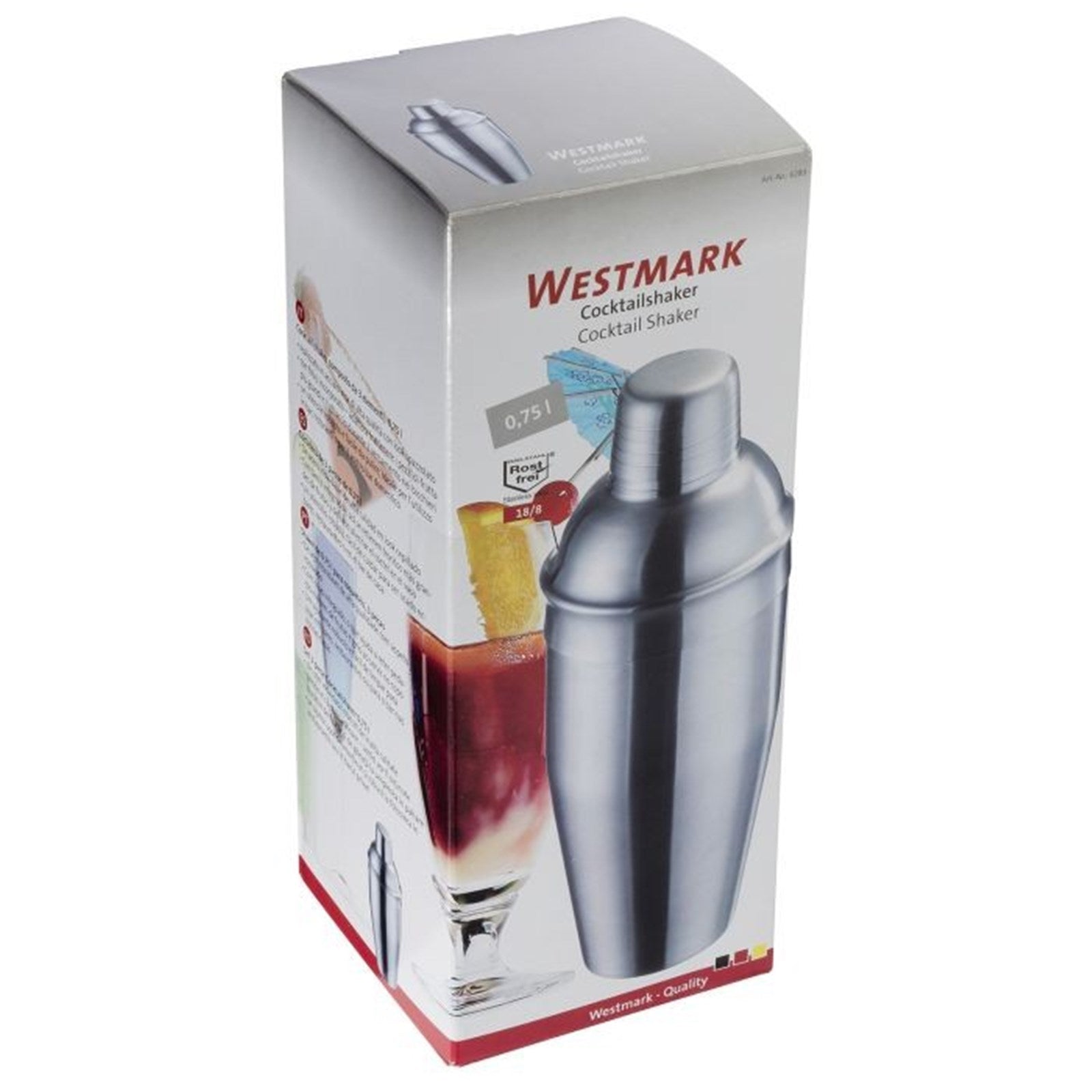 Hochwertiger 3-teiliger Cocktailshaker von Westmark, 0,75 l, perfekt für Cocktails, robust, praktisch und leicht zu reinigen.