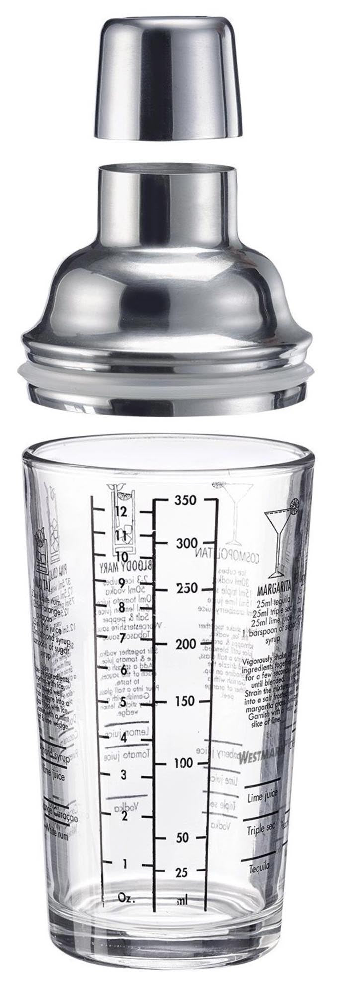 Eleganter Cocktail Shaker aus Glas, 400ml, von Westmark. Mit Skala und Rezepten, ideal für stilvolle Cocktailkreationen.