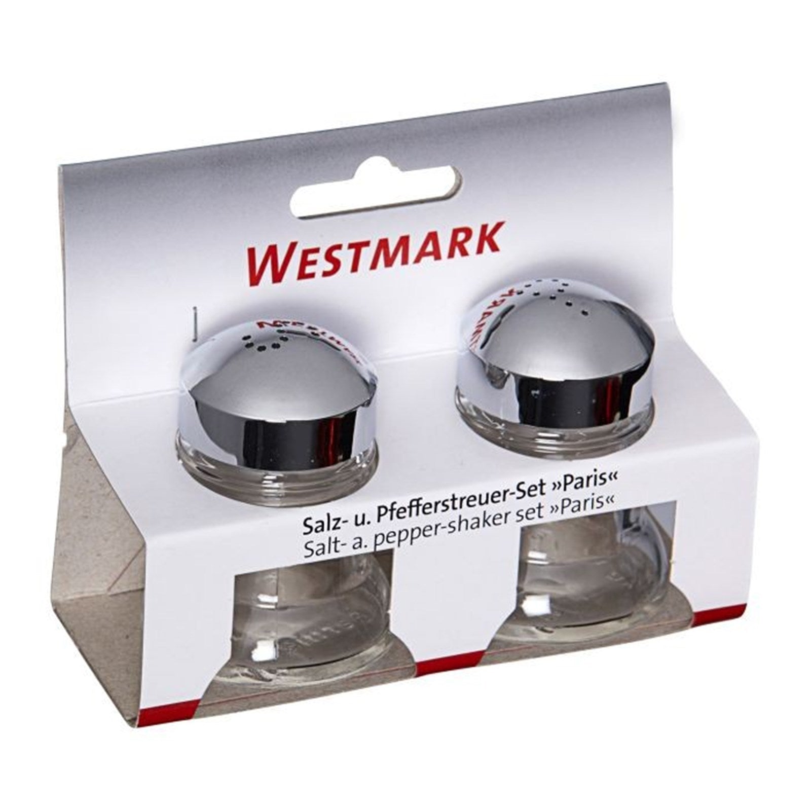 Modernes 2-teiliges Set Salz- und Pfefferstreuer Paris-Chrome von Westmark, perfekt für elegantes Würzen und zeitgemässe Tischgestaltung.