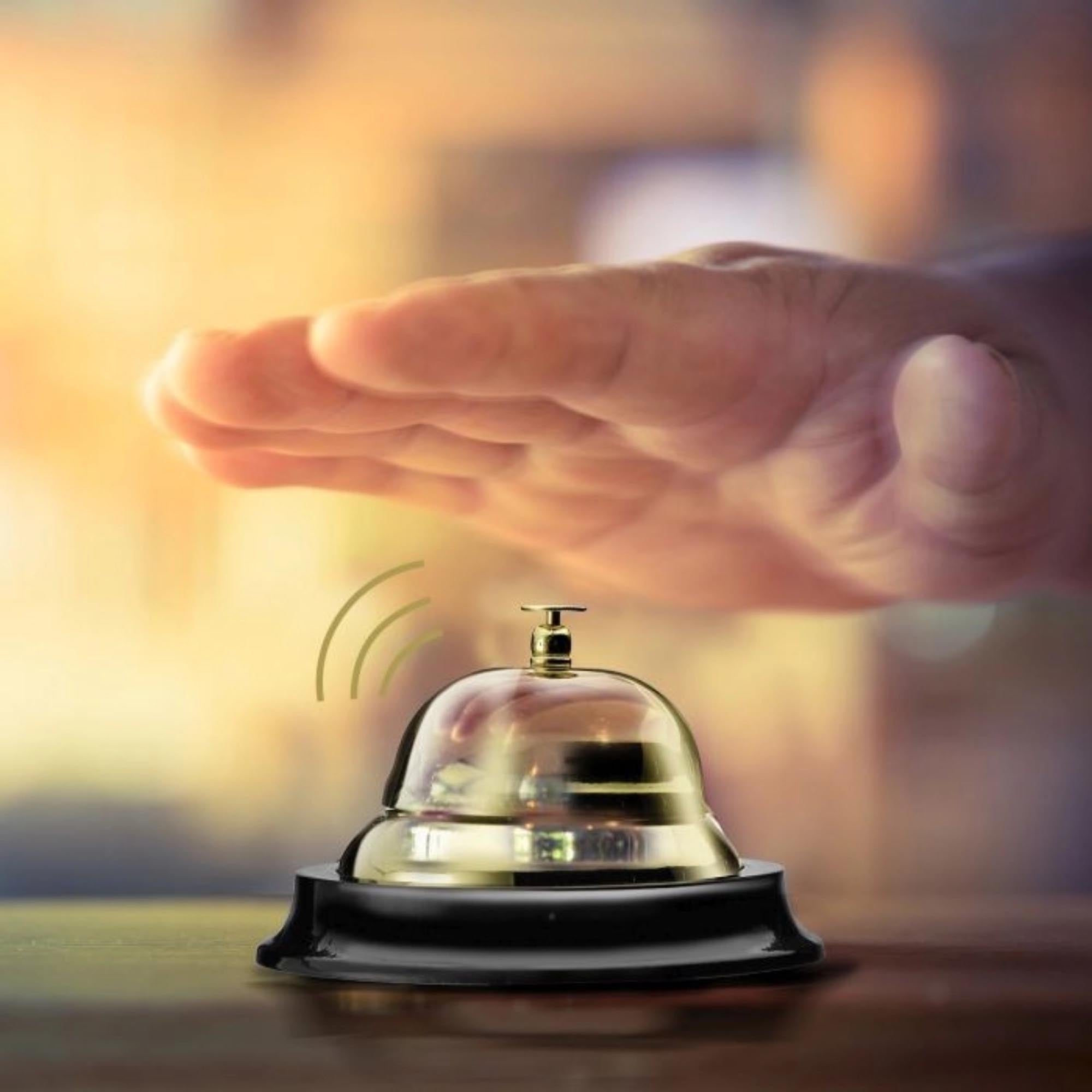 Elegante Tischglocke mit präzisem Klang, perfekt für Empfangsbereiche. Hochwertige Verarbeitung und modernes Design.