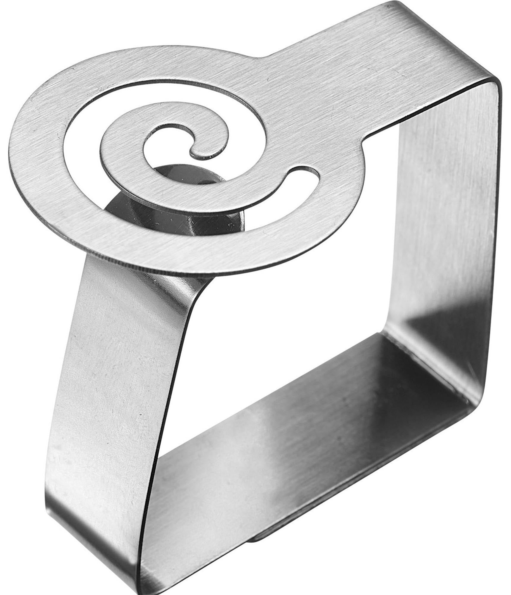 Praktisches 4er Set Tischtuchklammern aus Edelstahl in Spiralform von Westmark, ideal für sicheren Halt von Tischdecken.