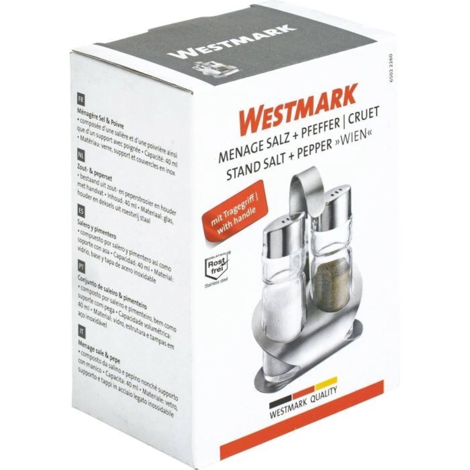 Elegantes 2-teiliges Salz- und Pfeffer-Set von Westmark, ideal für den Tisch, mit hochwertiger Verarbeitung und modernem Design.