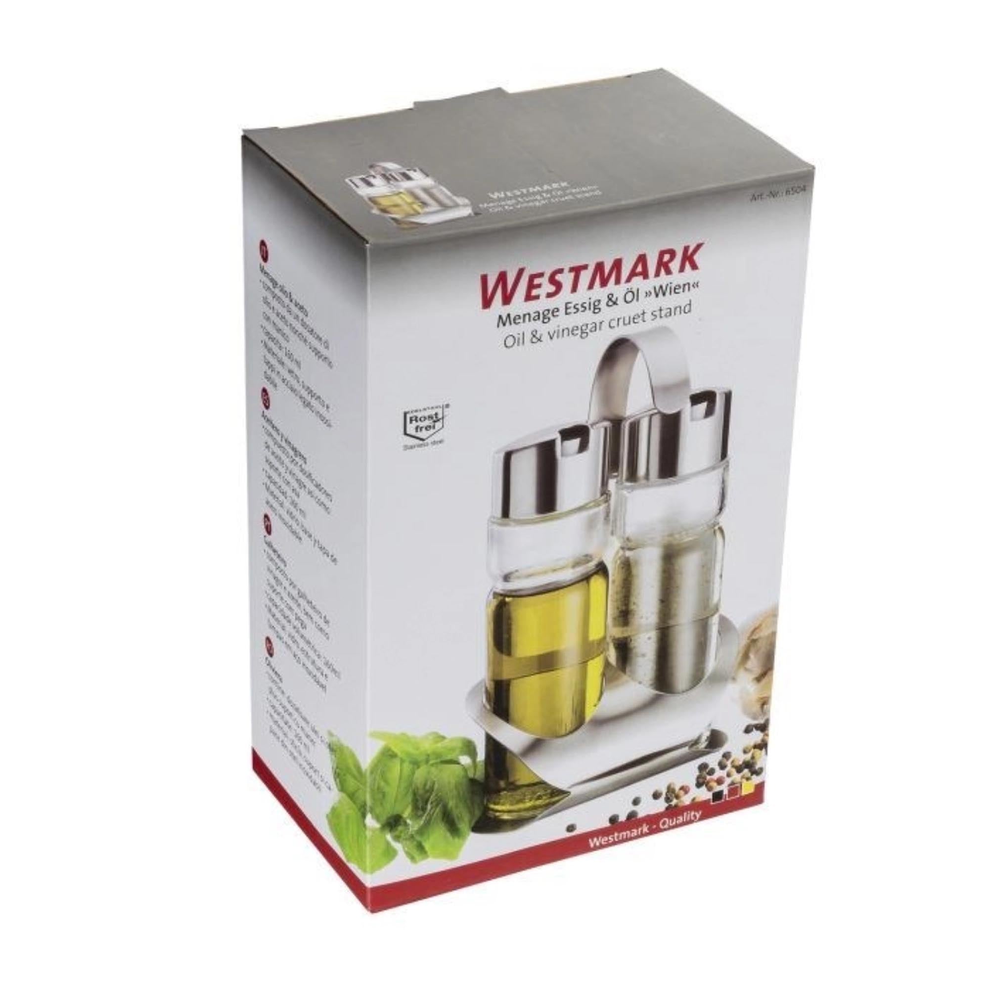 Stilvolles 2-teiliges Set für Essig und Öl von Westmark, perfekt für Küche und Tisch, praktisch und elegant im Design.