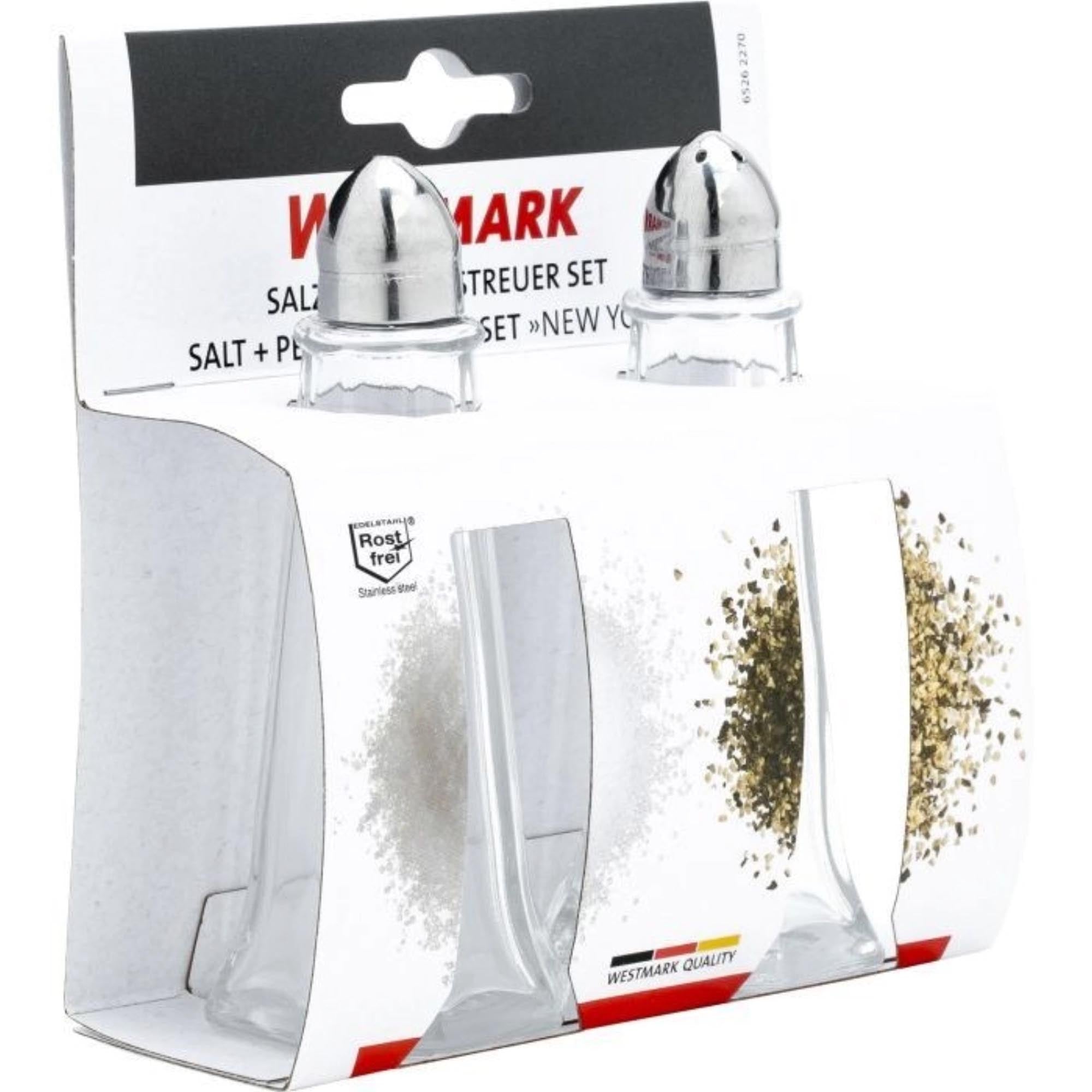 Elegantes 2-teiliges Set Salz- und Pfefferstreuer von Westmark, ideal für den Esstisch, modernes Design, praktisch und hochwertig.