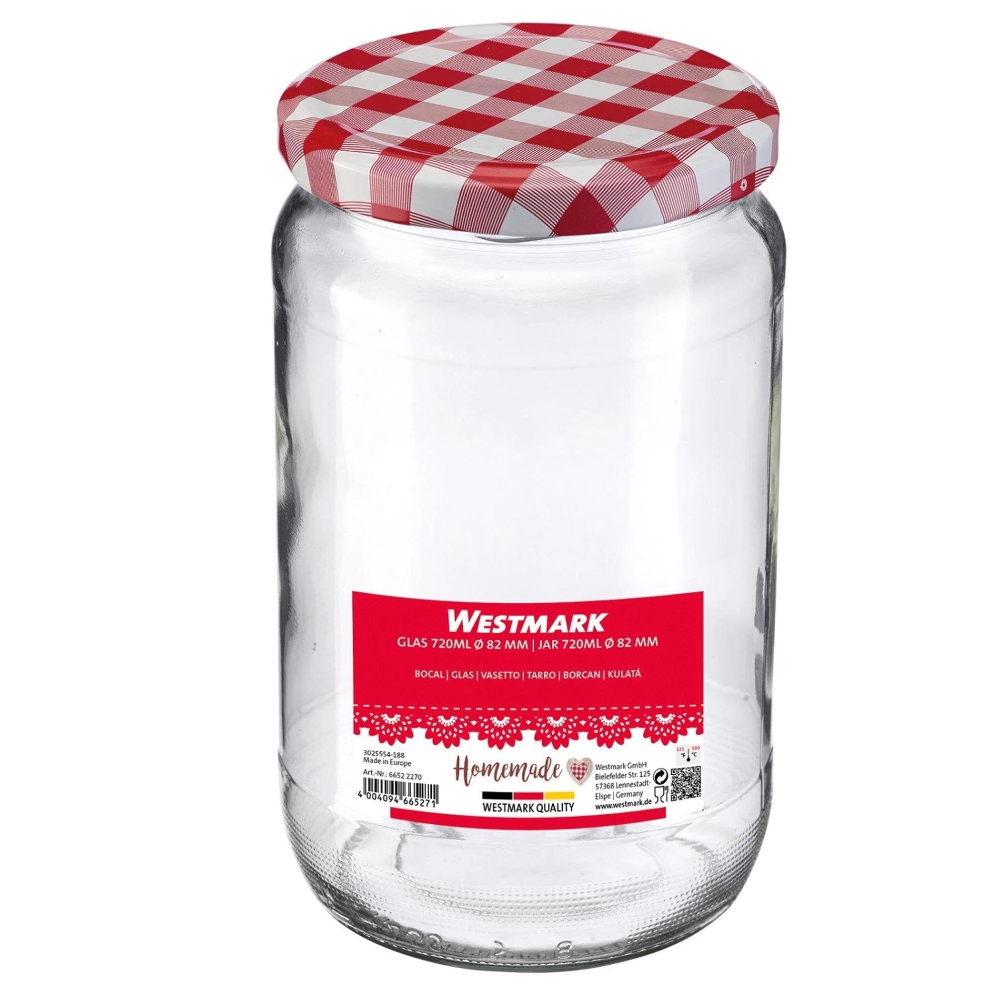 Glasgefäss 720ml, 82mm Durchmesser, perfekt für Einmachen und Aufbewahrung, langlebig und hochwertig von Westmark.
