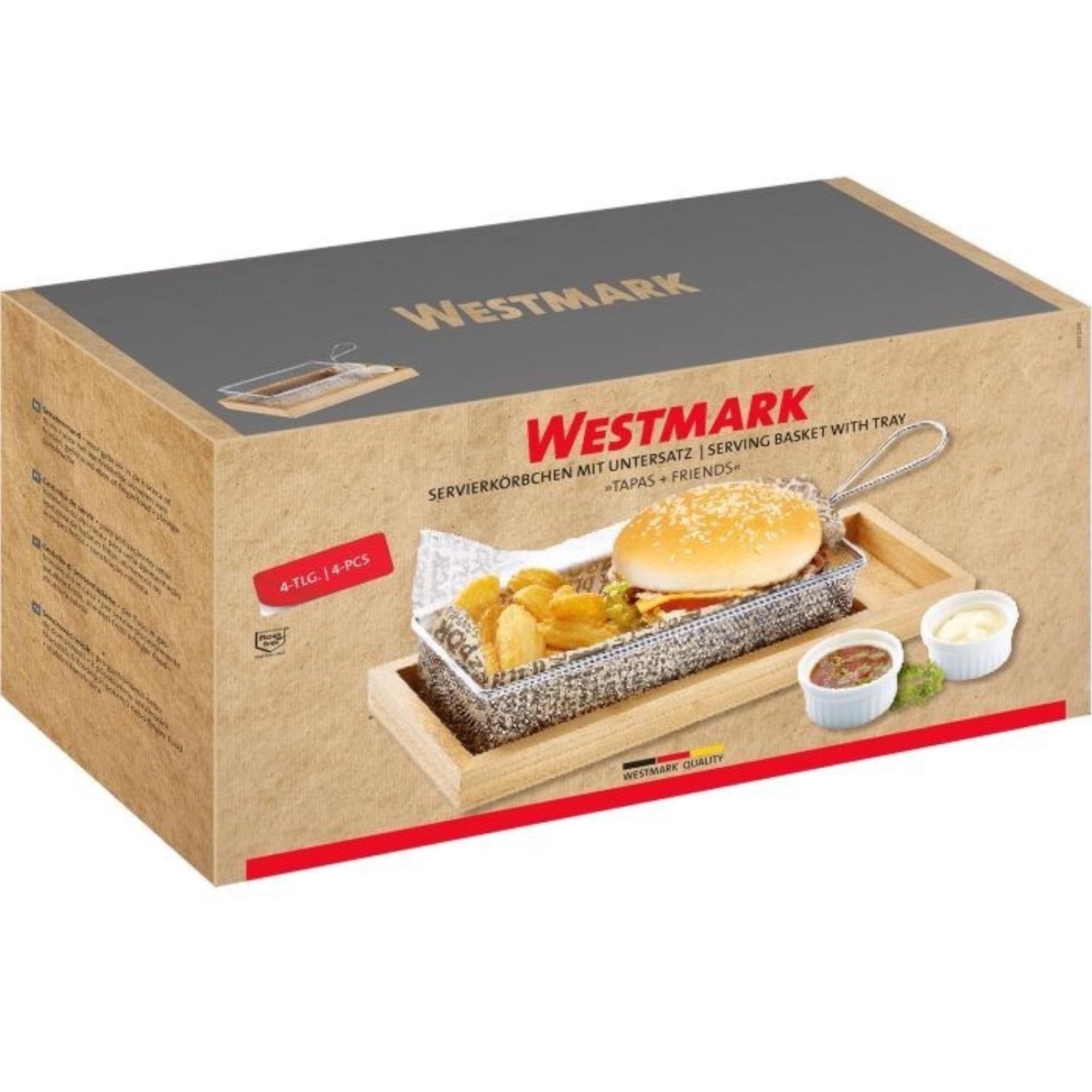 Elegantes 4-teiliges Servierset von Westmark mit Bambus-Tray und Schälchen, ideal für Tapas, Snacks und stilvolles Anrichten.
