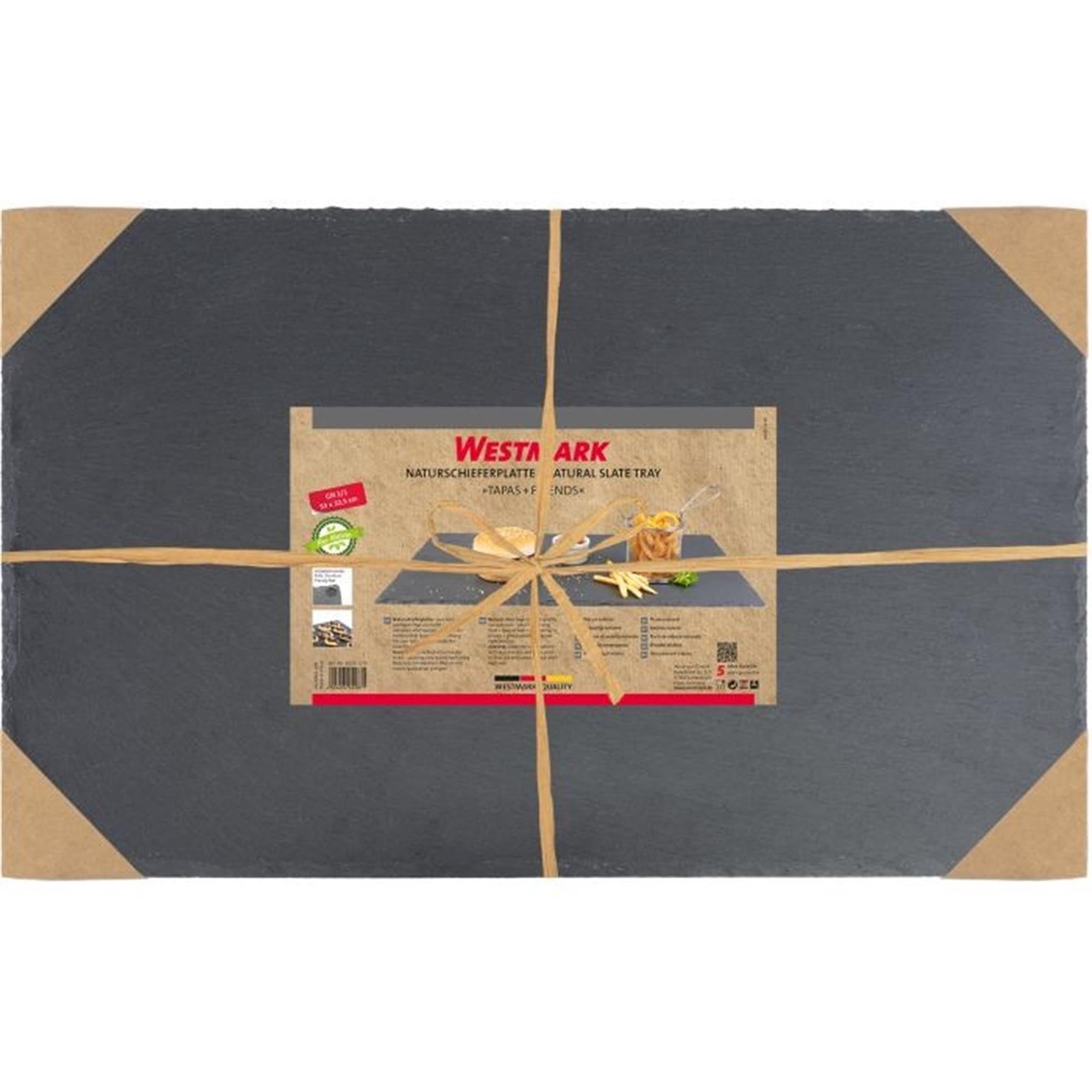 Elegante Naturschieferplatte GN 1/2 von Westmark, ideal für Tapas und Snacks, robust und stilvoll für jede Tafel.