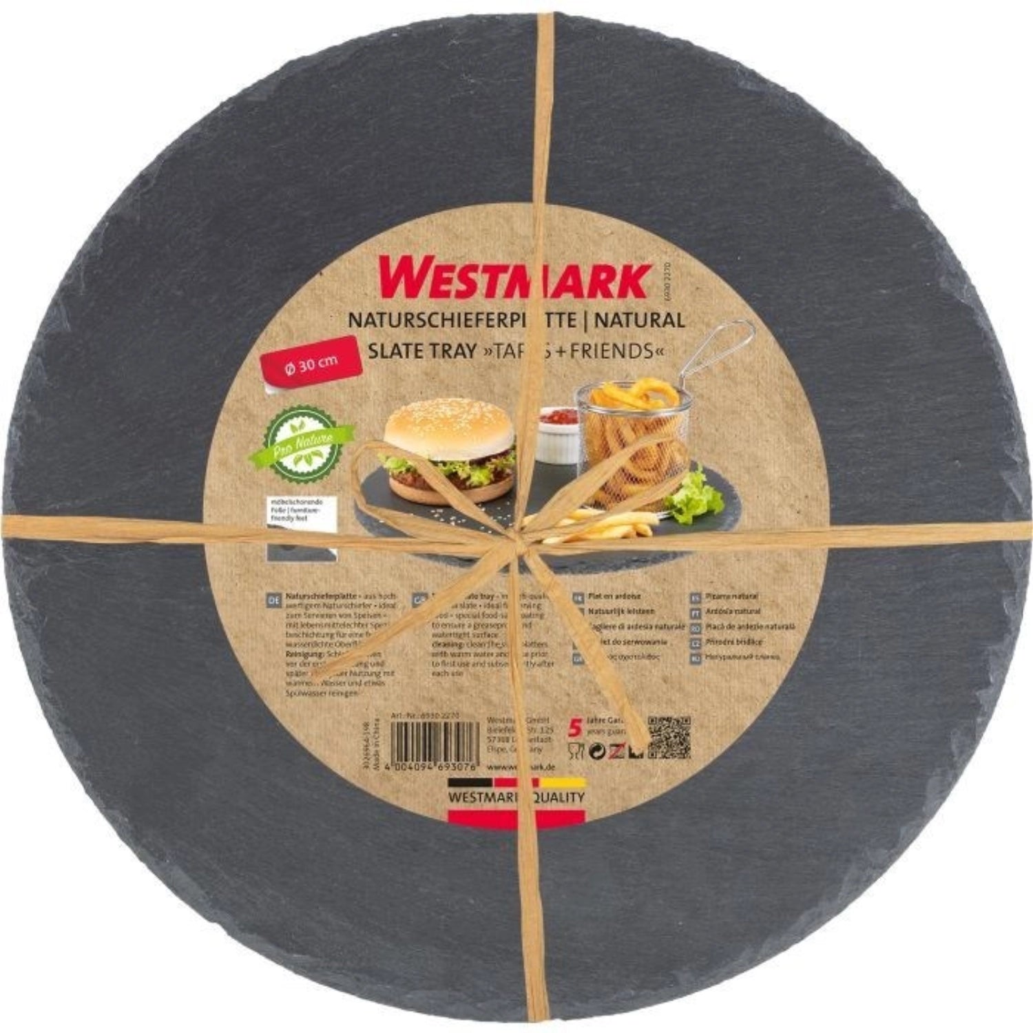 Assiette en ardoise naturelle Tapas and Friends, ronde, D30cm, sb