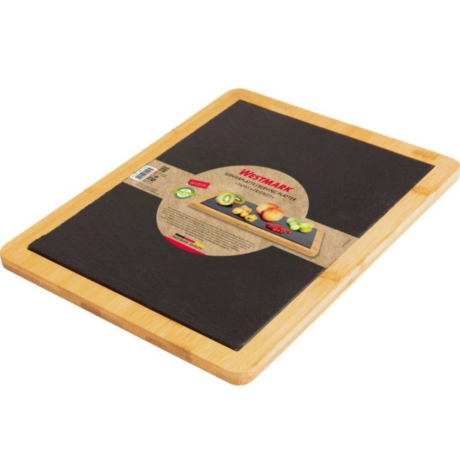 Elegante Servierplatte aus Schiefer und Bambus, 32x25 cm, perfekt für Tapas und Snacks, verleiht jedem Anlass einen Hauch von Stil und Raffinesse.