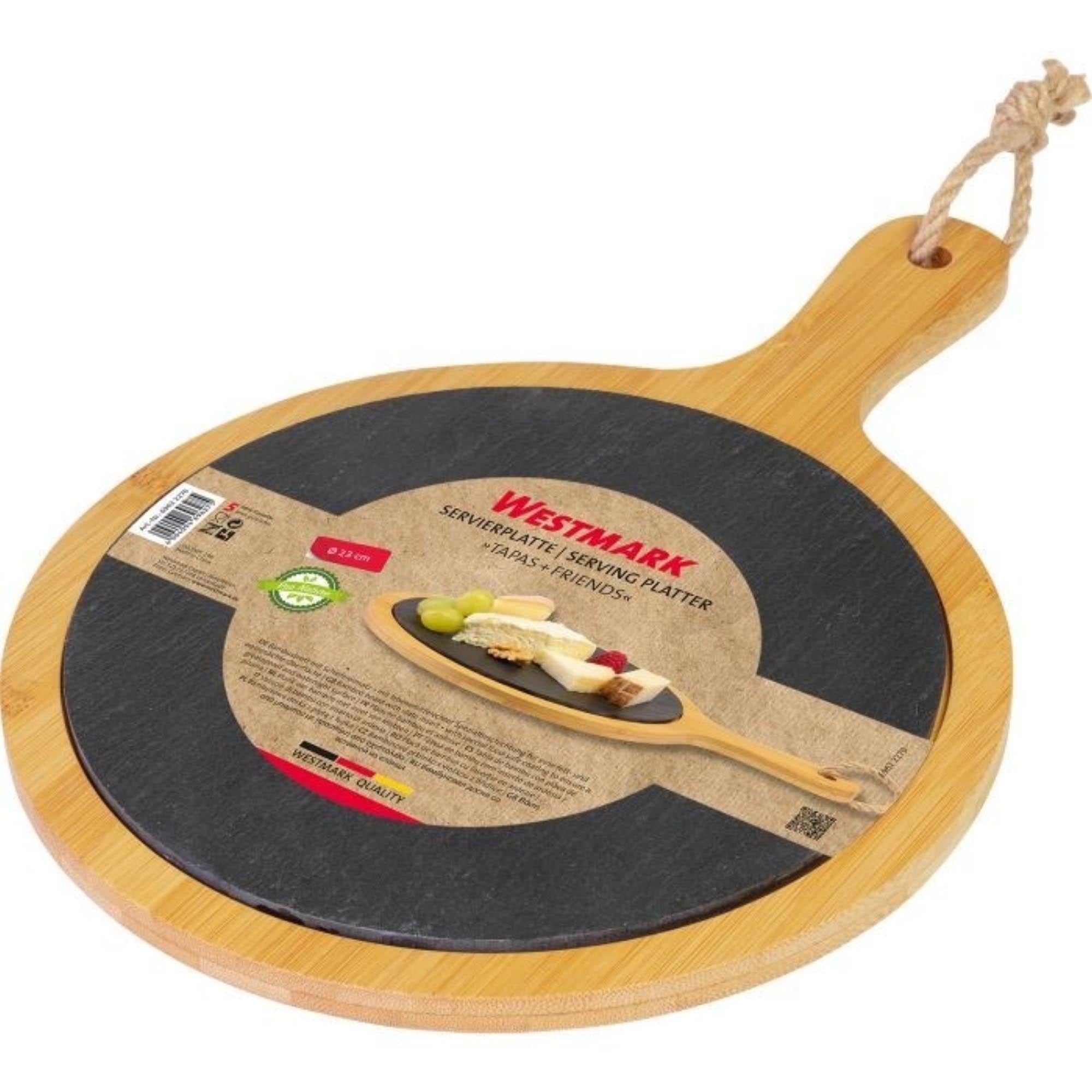 Stilvolle Servierplatte aus Schiefer und Bambus, perfekt für Tapas und Snacks, 33x23 cm, von Westmark, ideal für gesellige Anlässe.