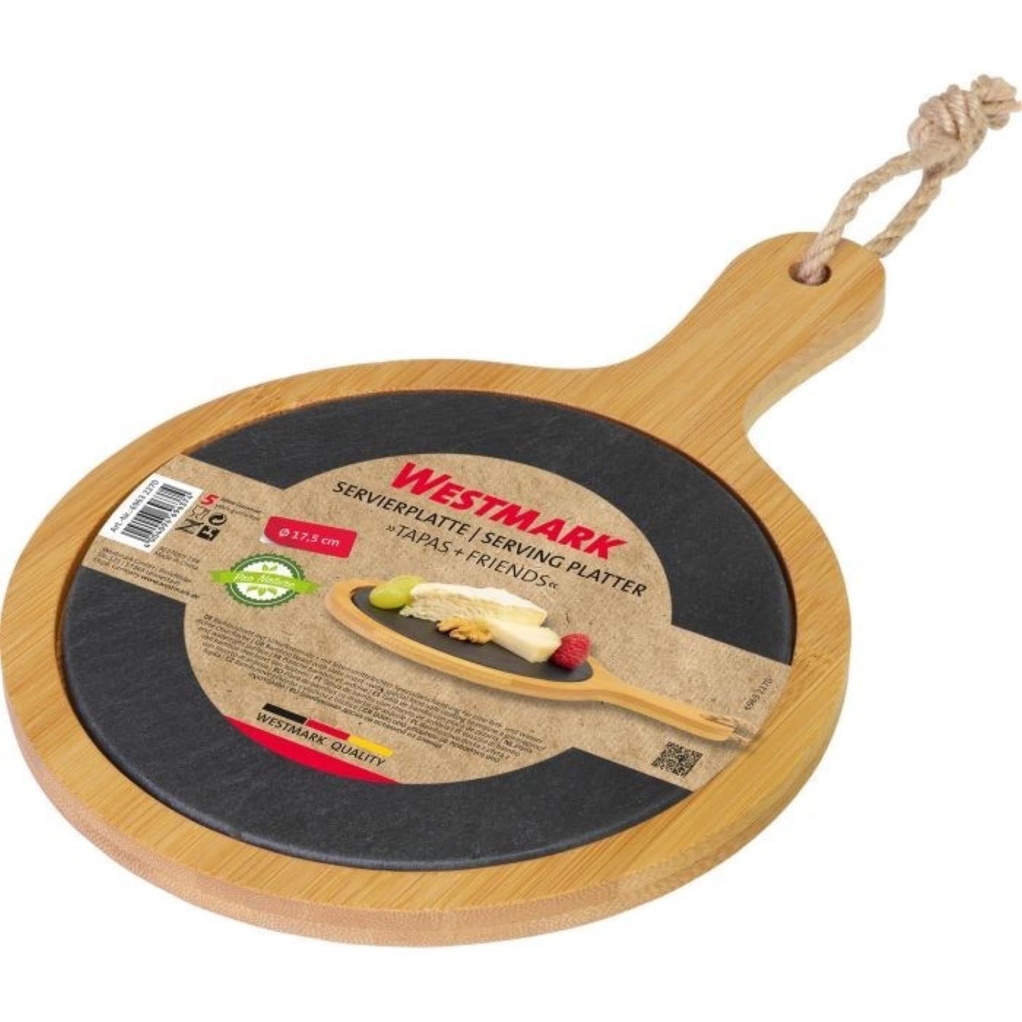 Stilvolle Servierplatte aus Schiefer und Bambus, perfekt für Tapas und Snacks, 25x17 cm, von Westmark, ideal für jede Gelegenheit.