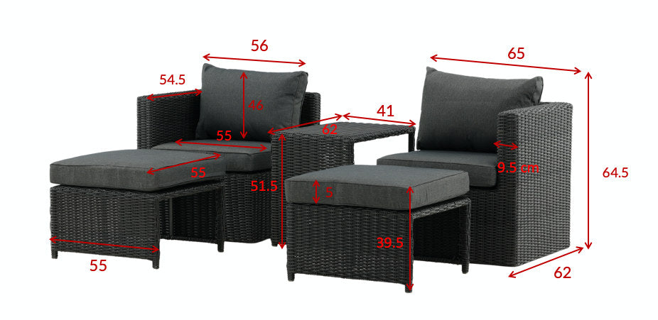 Quad Lounge Outdoorset 63cm in Schwarz präsentiert im Onlineshop von KAQTU Design AG. Loungeset ist von Venture Home