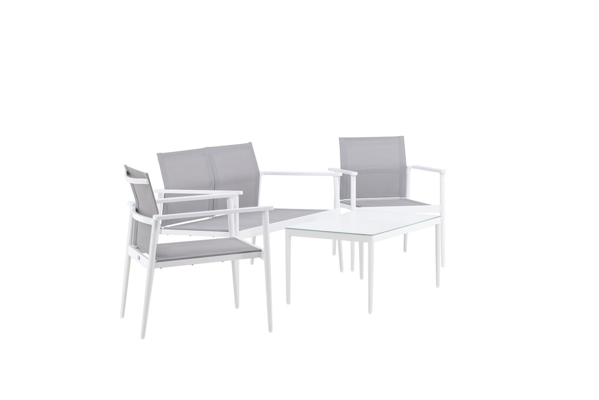 Weisses Break Sofa Outdoorset von Venture Home mit Aluminiumrahmen und grauem Textilene-Bezug, Loungeset für den Aussenbereich