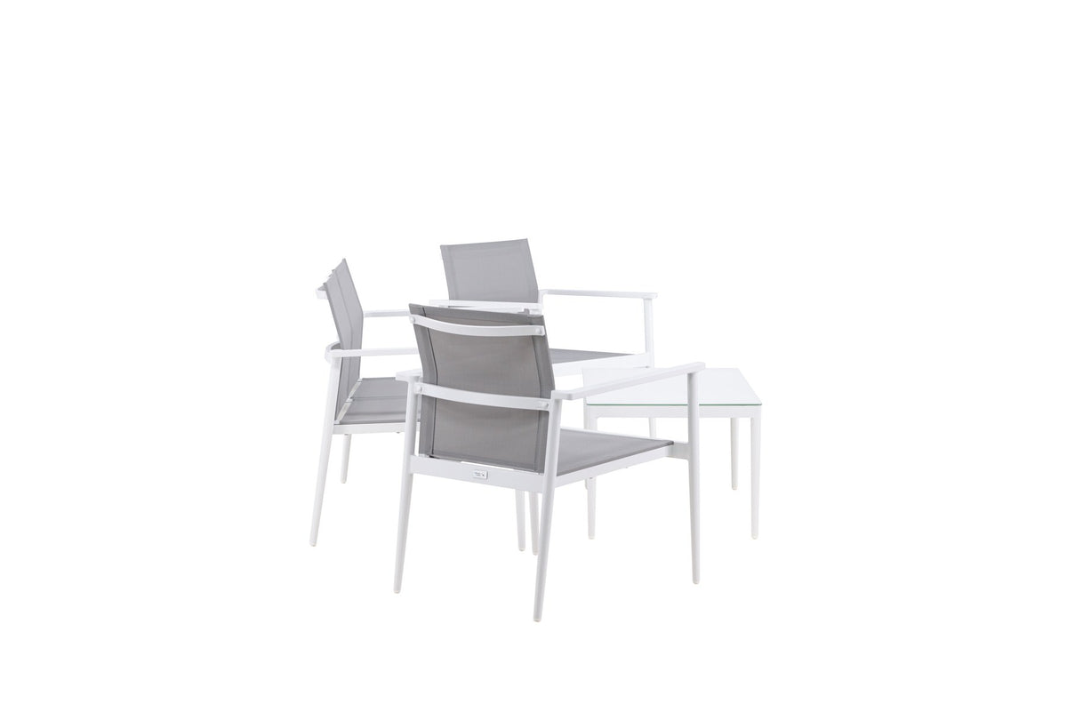 Weisses Break Sofa Outdoorset von Venture Home mit Aluminiumrahmen und grauem Textilene-Bezug, Loungeset für den Aussenbereich