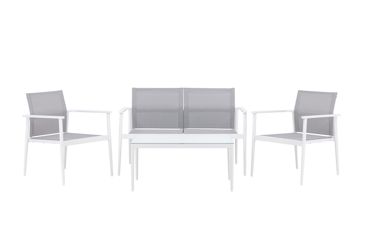 Weisses Break Sofa Outdoorset von Venture Home mit Aluminiumrahmen und grauem Textilene-Bezug, Loungeset für den Aussenbereich