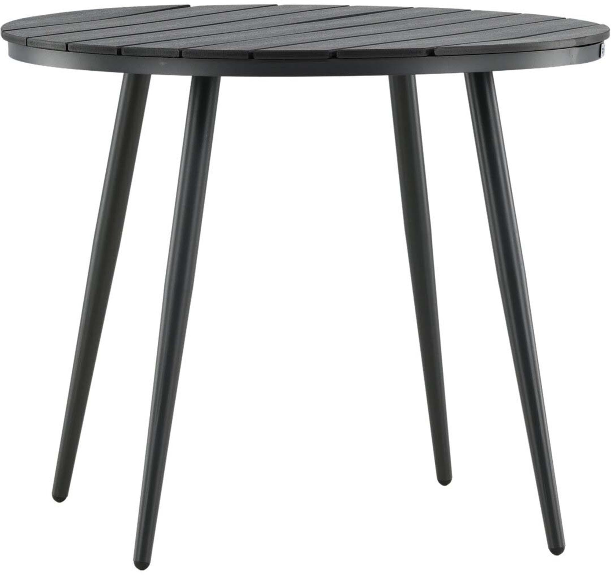 Moderner runder Gartentisch von Venture Home, robust und wetterfest, ideal für stilvolle Aussenbereiche und langlebige Nutzung.