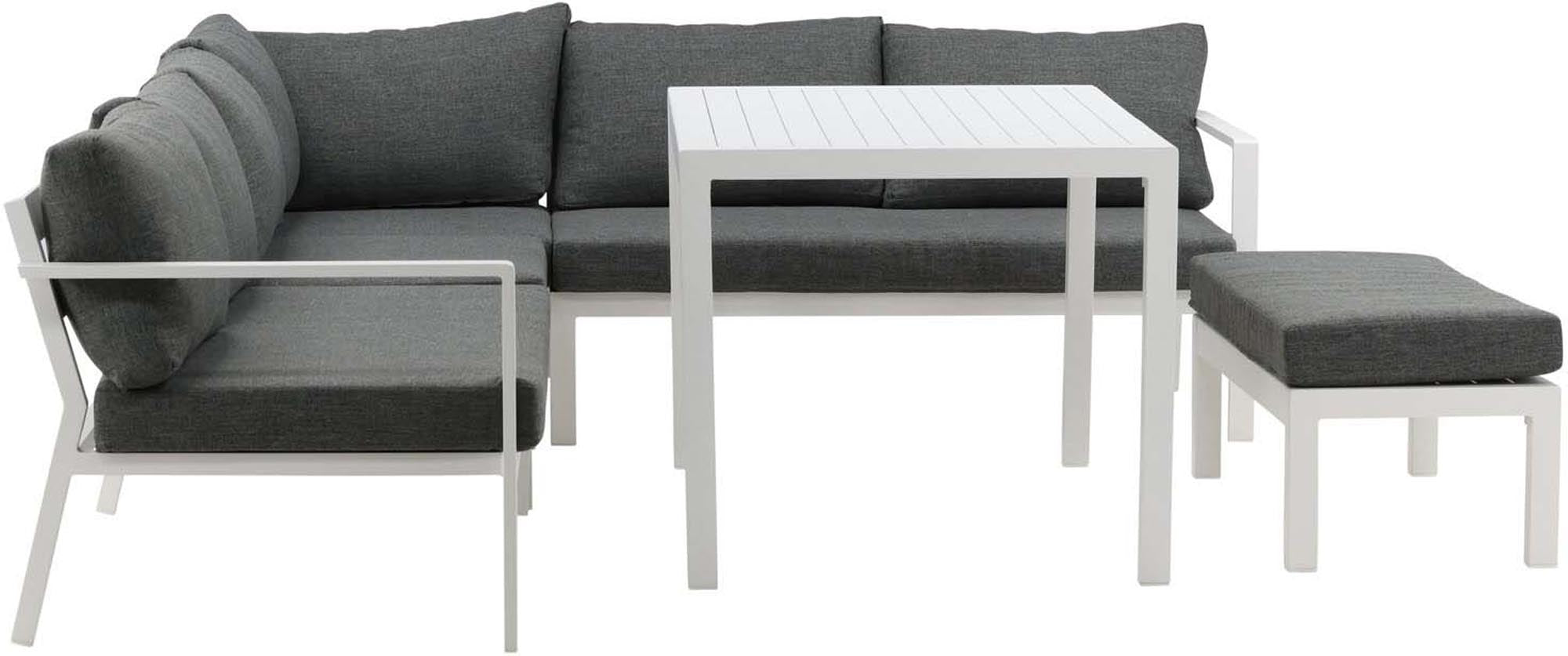 Entspannen Sie stilvoll im Freien mit dem Ramos Ecksofa Outdoorset 140cm von Venture Home – perfekt für gesellige Momente auf Ihrer Terrasse.