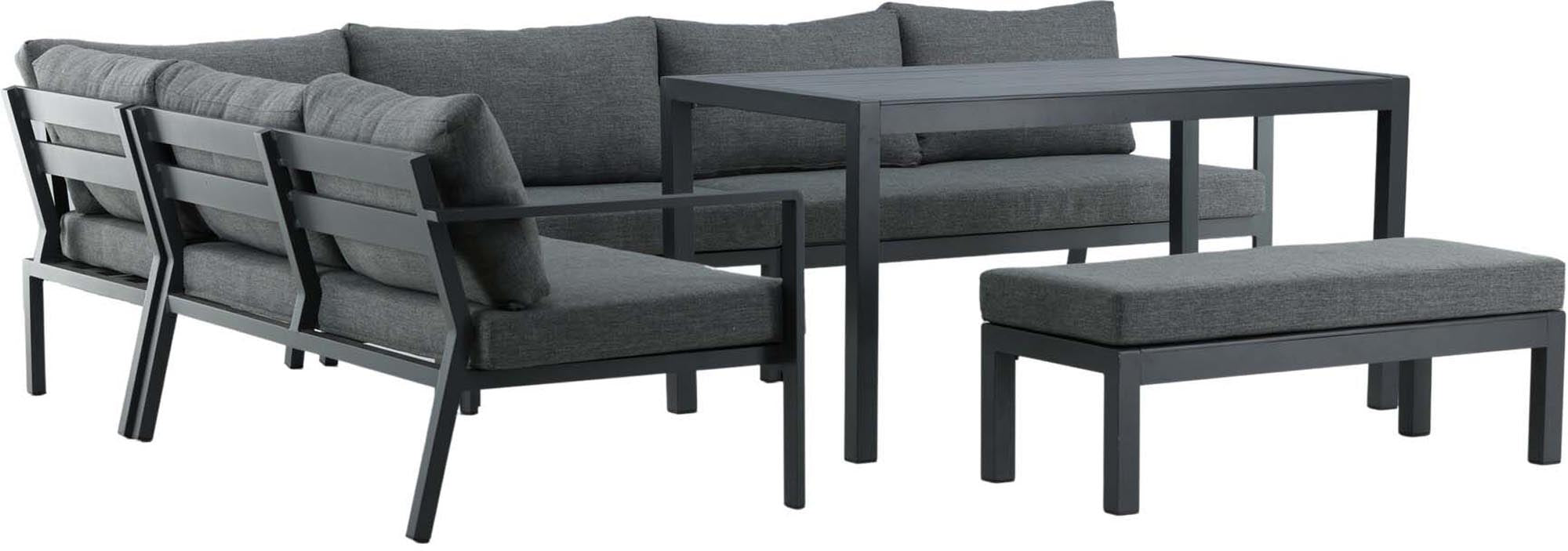 Genießen Sie Komfort und Stil im Freien mit dem Ramos Ecksofa Outdoorset 140cm von Venture Home – ideal für entspannte Stunden auf Ihrer Terrasse.