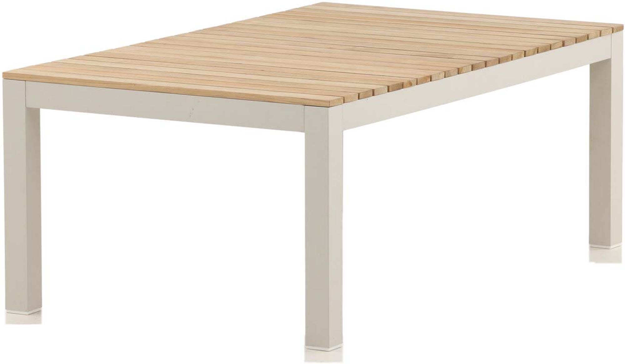 Entdecken Sie den Brasilia Beistelltisch von Venture Home: Stilvolles Design aus Aluminium und Teakholz für Ihre perfekte Outdoor-Oase.