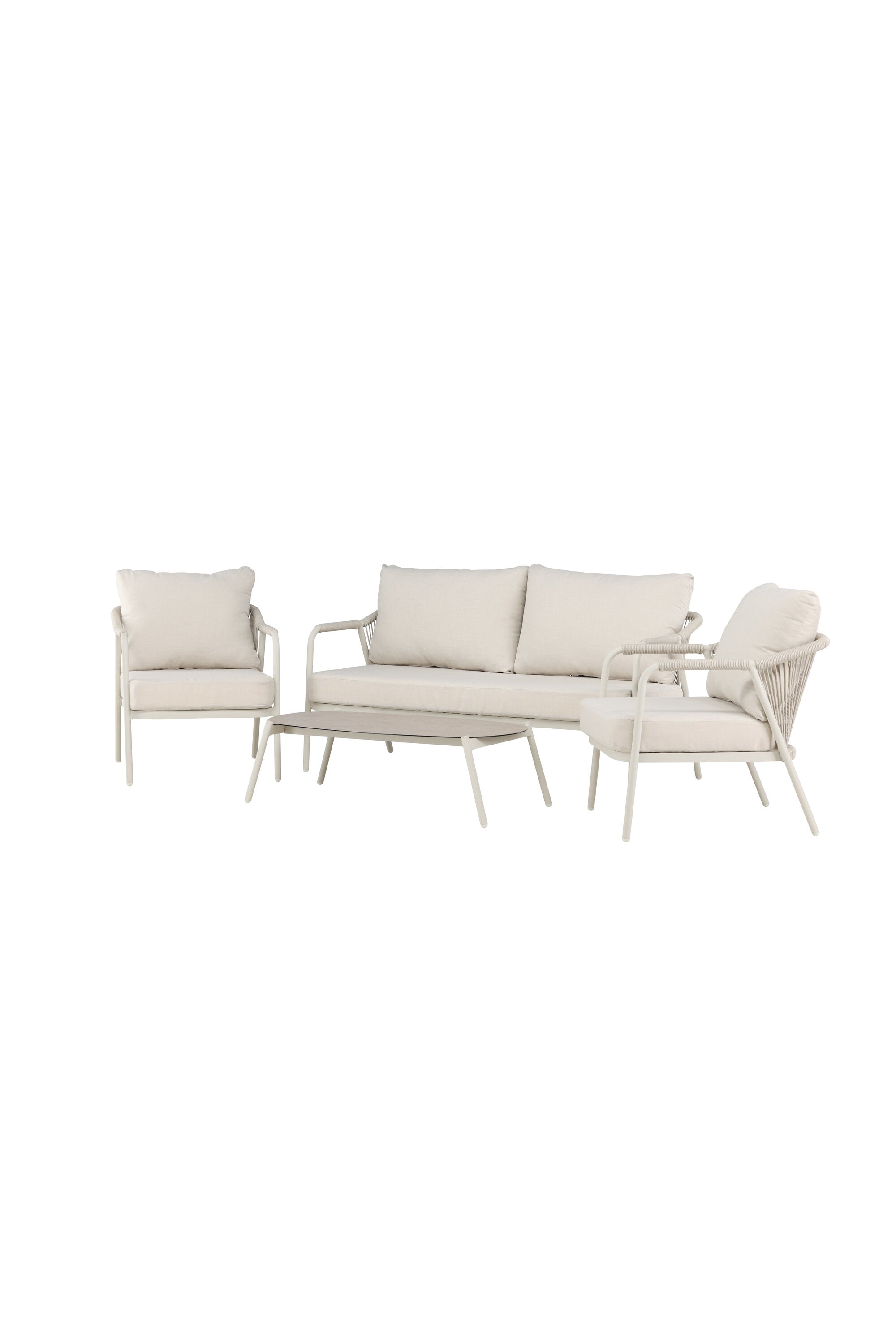 Das Sicily Lounge-Set von Venture Home: Eleganz und Komfort für Ihren Aussenbereich. Robustes Aluminium, weiche Polyesterkissen, stilvolle Glasplatte.