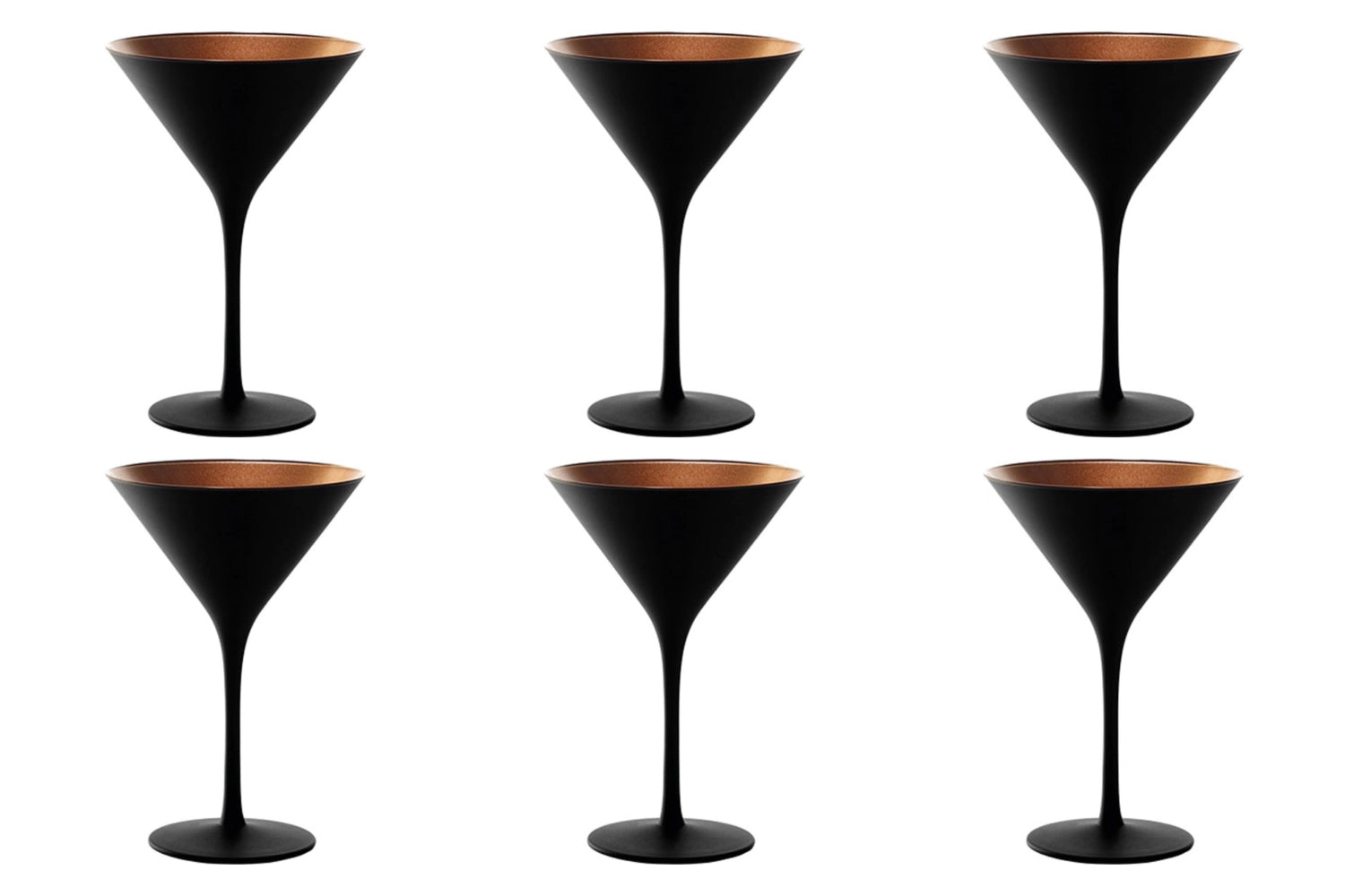 Elegantes 6er Set Cocktailschalen in Schwarz und Bronze von Stölzle, ideal für Cocktails und besondere Anlässe, modernes Design.