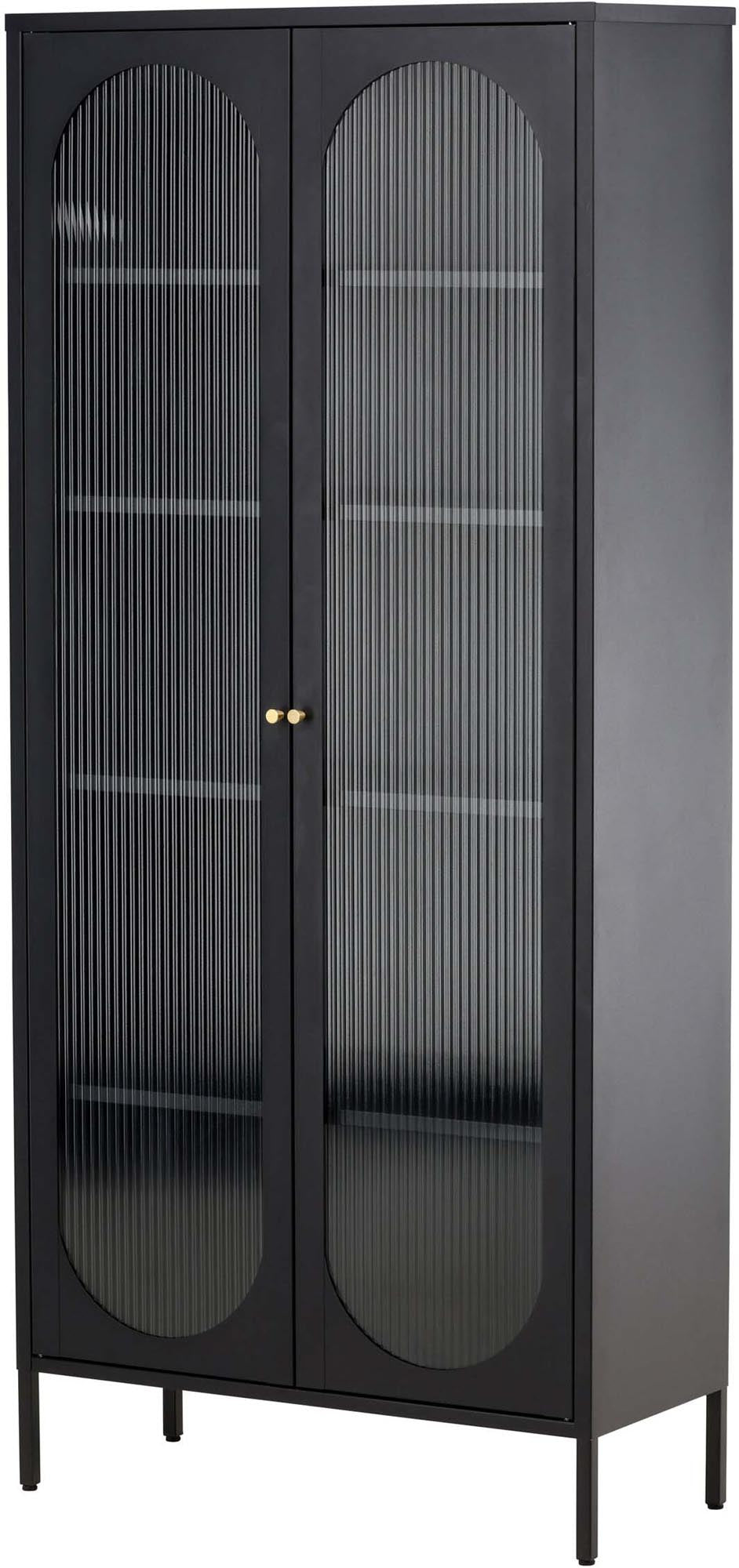 Lima Kabinett: Eleganter Stahlschrank mit modernen Glaseinsätzen.