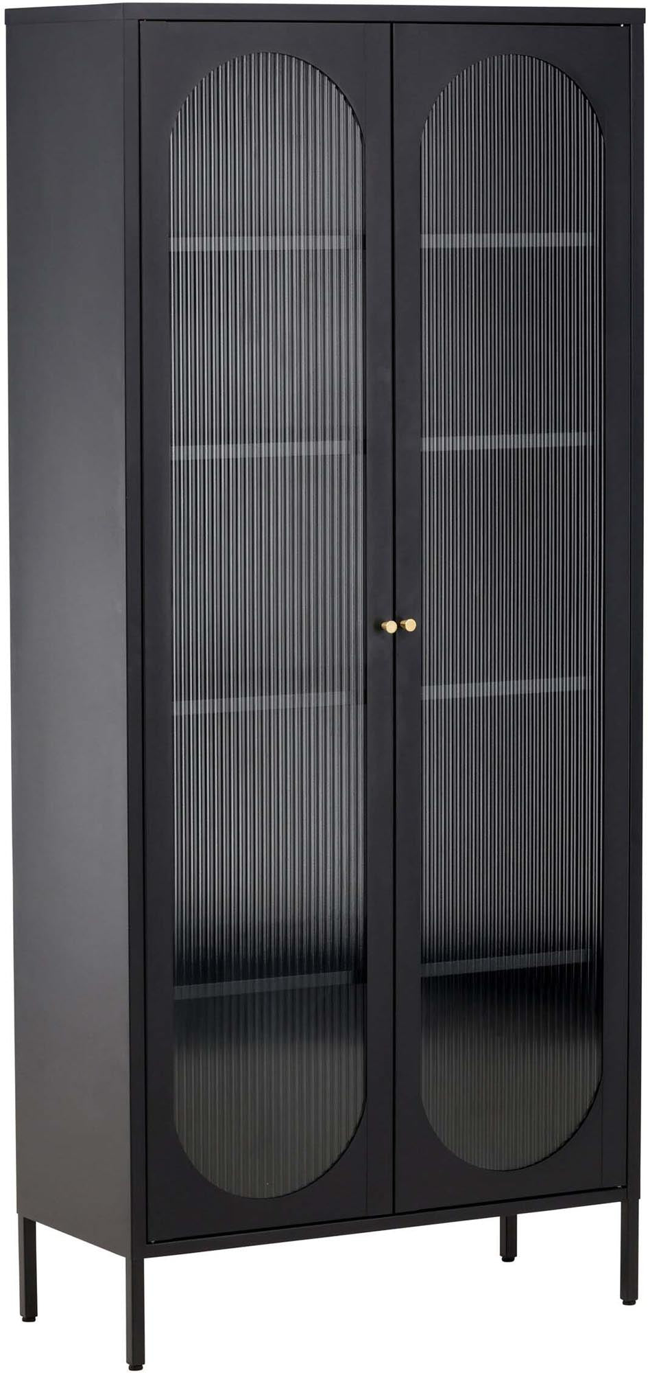 Lima Kabinett: Eleganter Stahlschrank mit modernen Glaseinsätzen.